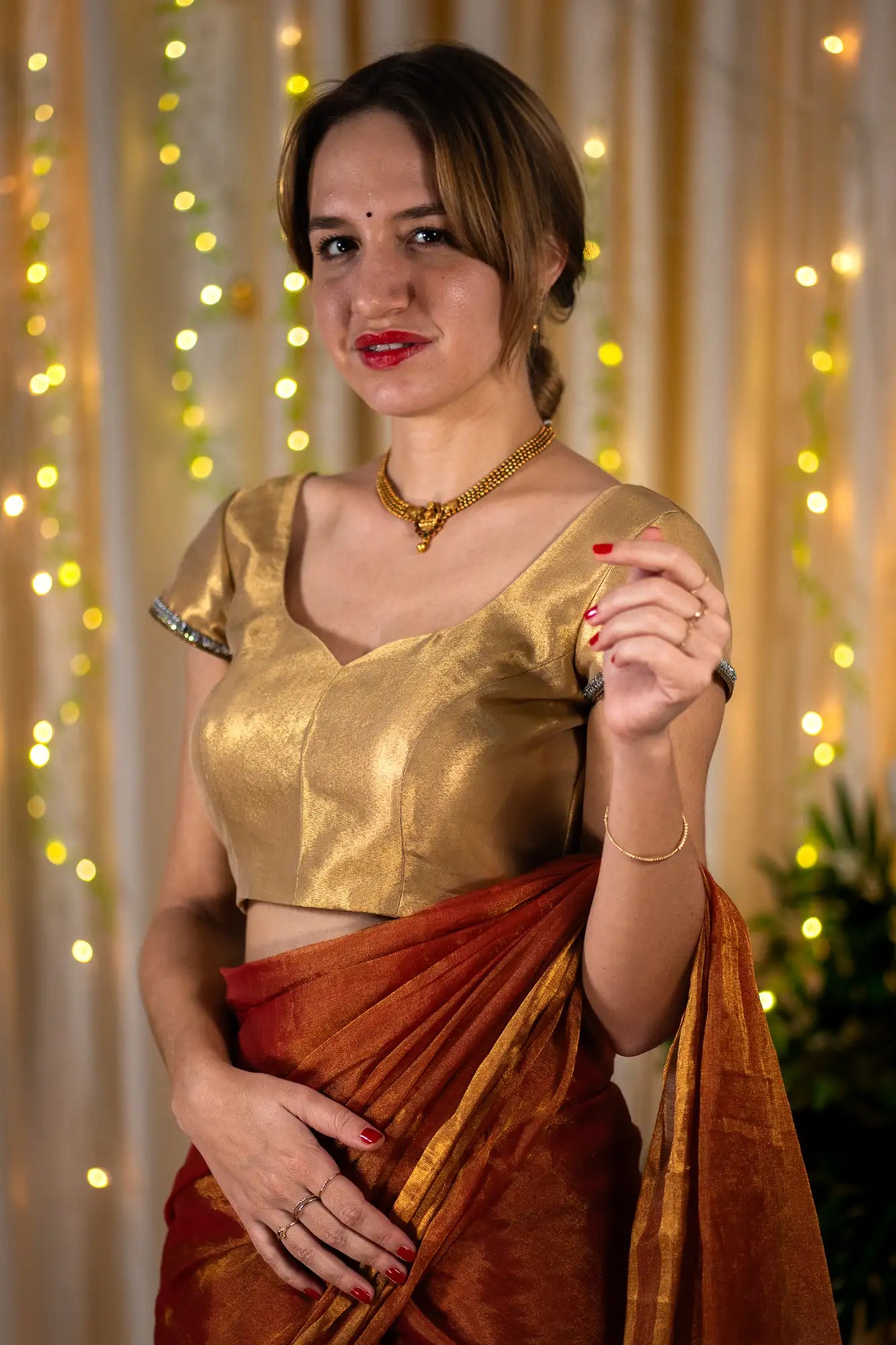 Antique Gold Cap Sleeve Readymade Blouse