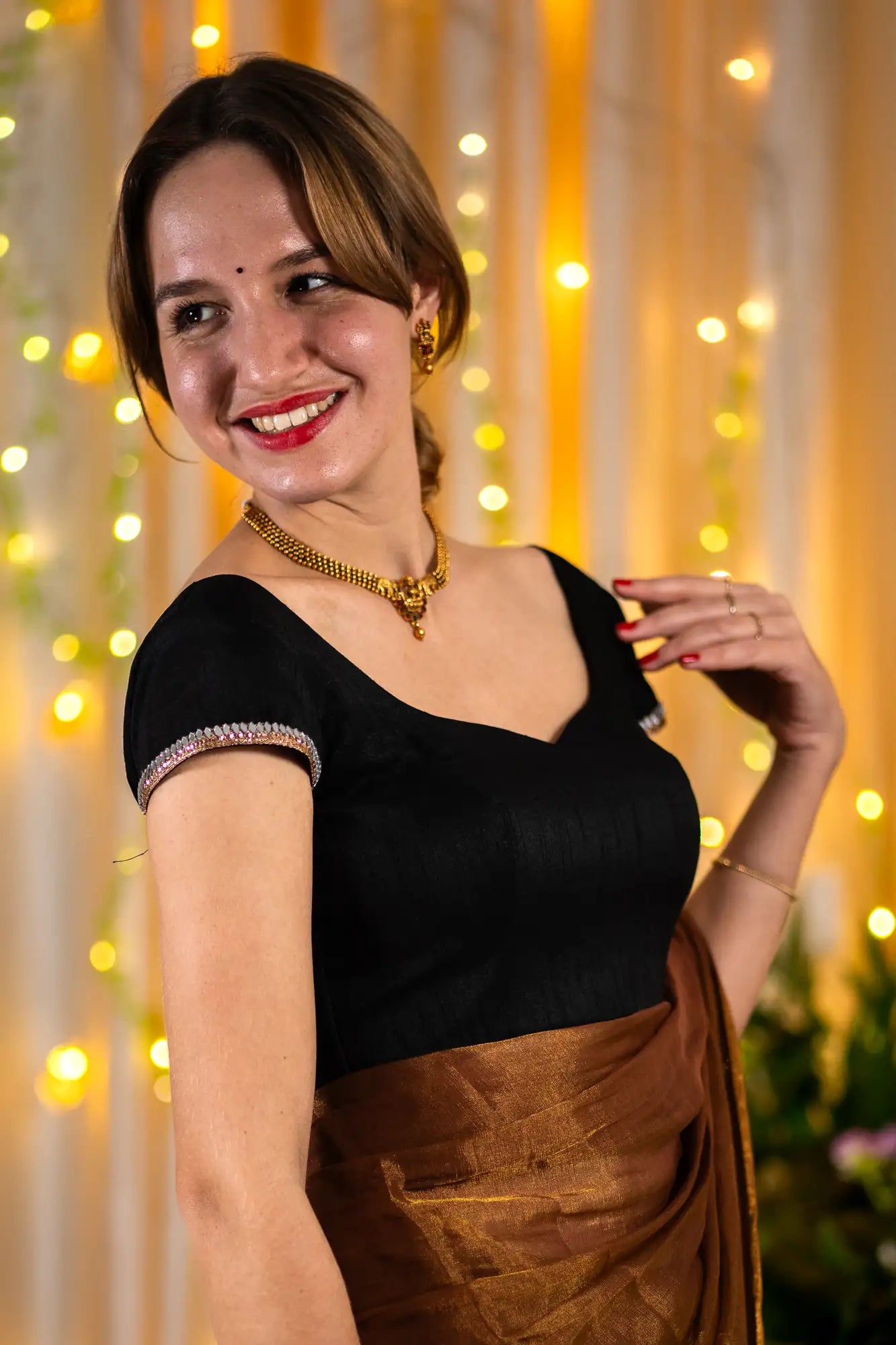 Black Cap Sleeve Readymade Blouse