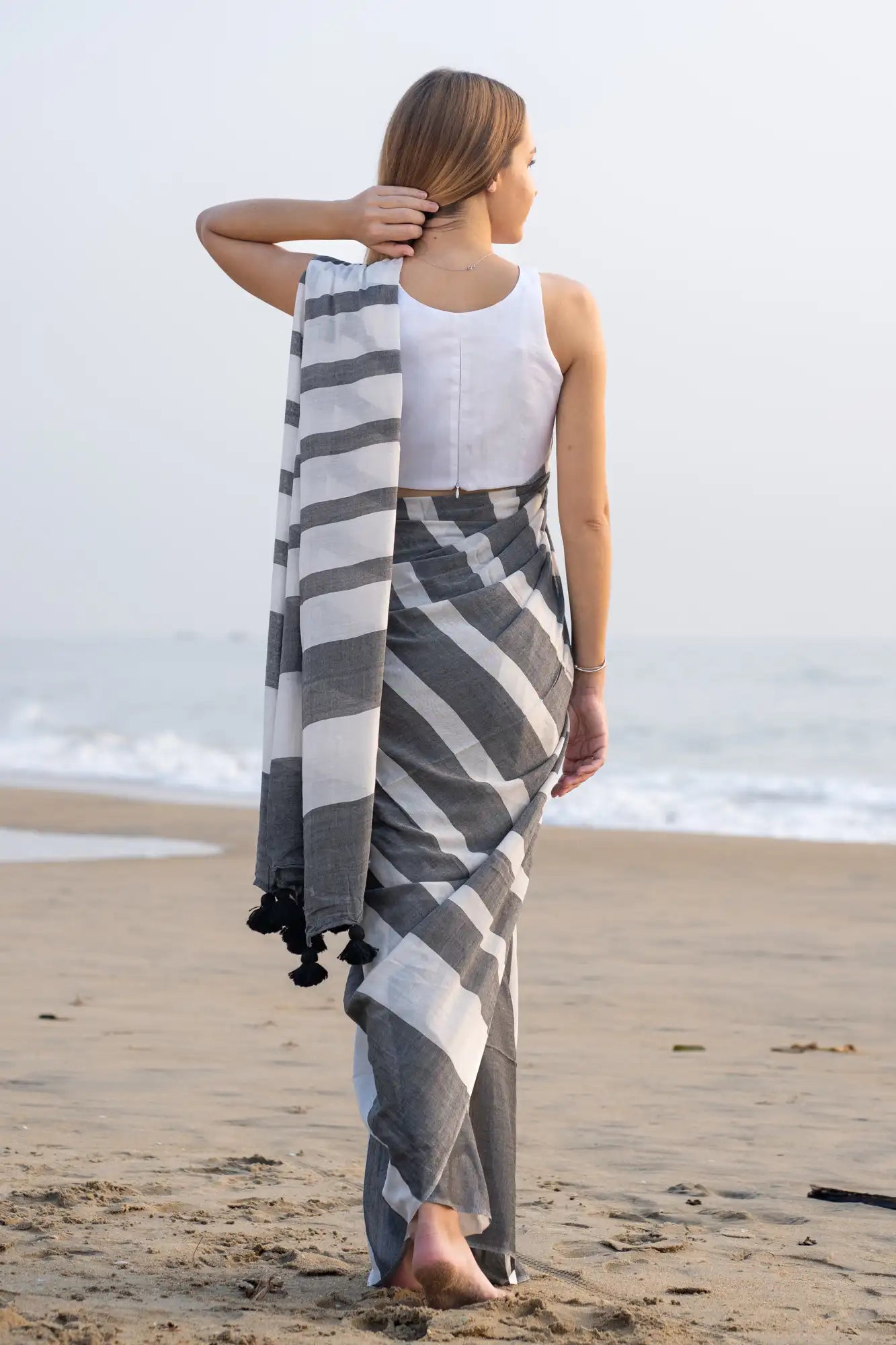 Celestial Sparkle Stripe Saree
