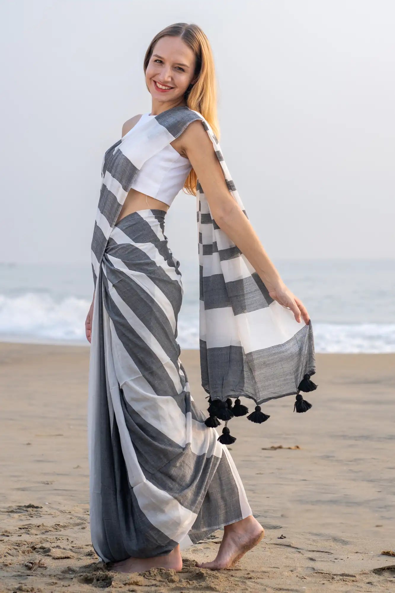 Celestial Sparkle Stripe Saree