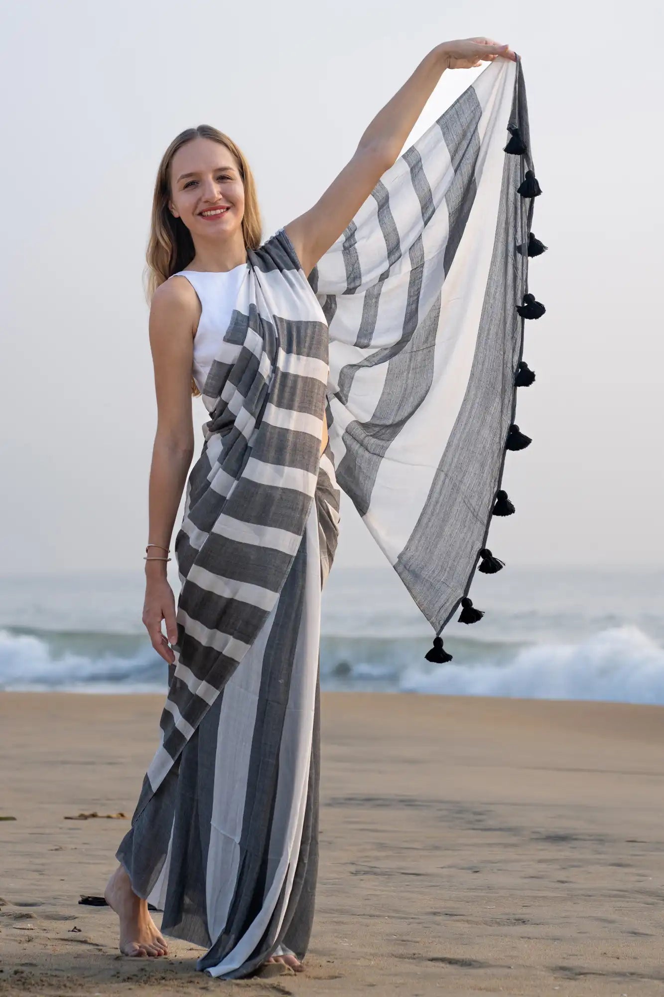 Celestial Sparkle Stripe Saree