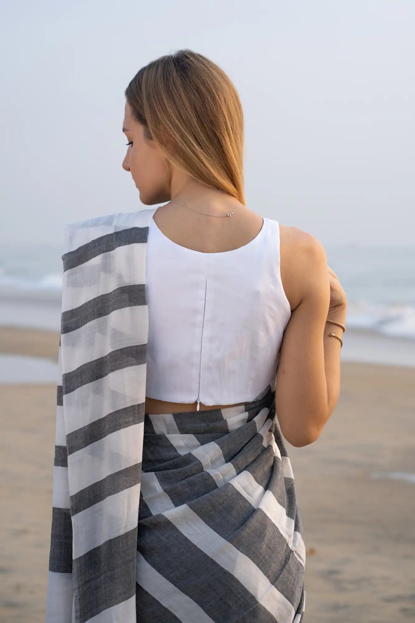 Celestial Sparkle Stripe Saree