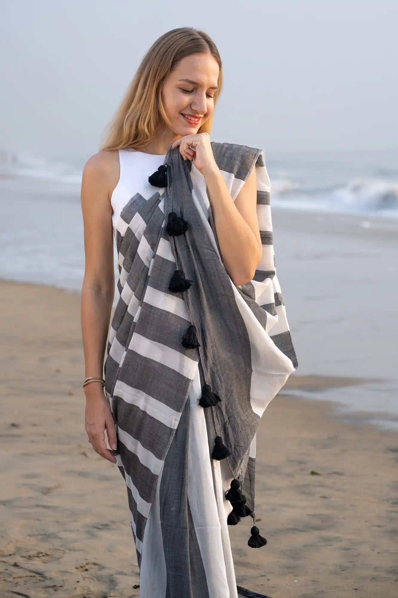 Celestial Sparkle Stripe Saree