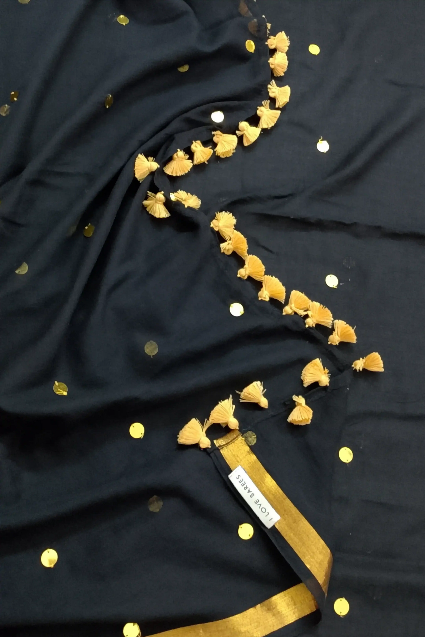 Zehra Black Sequin Cotton Saree