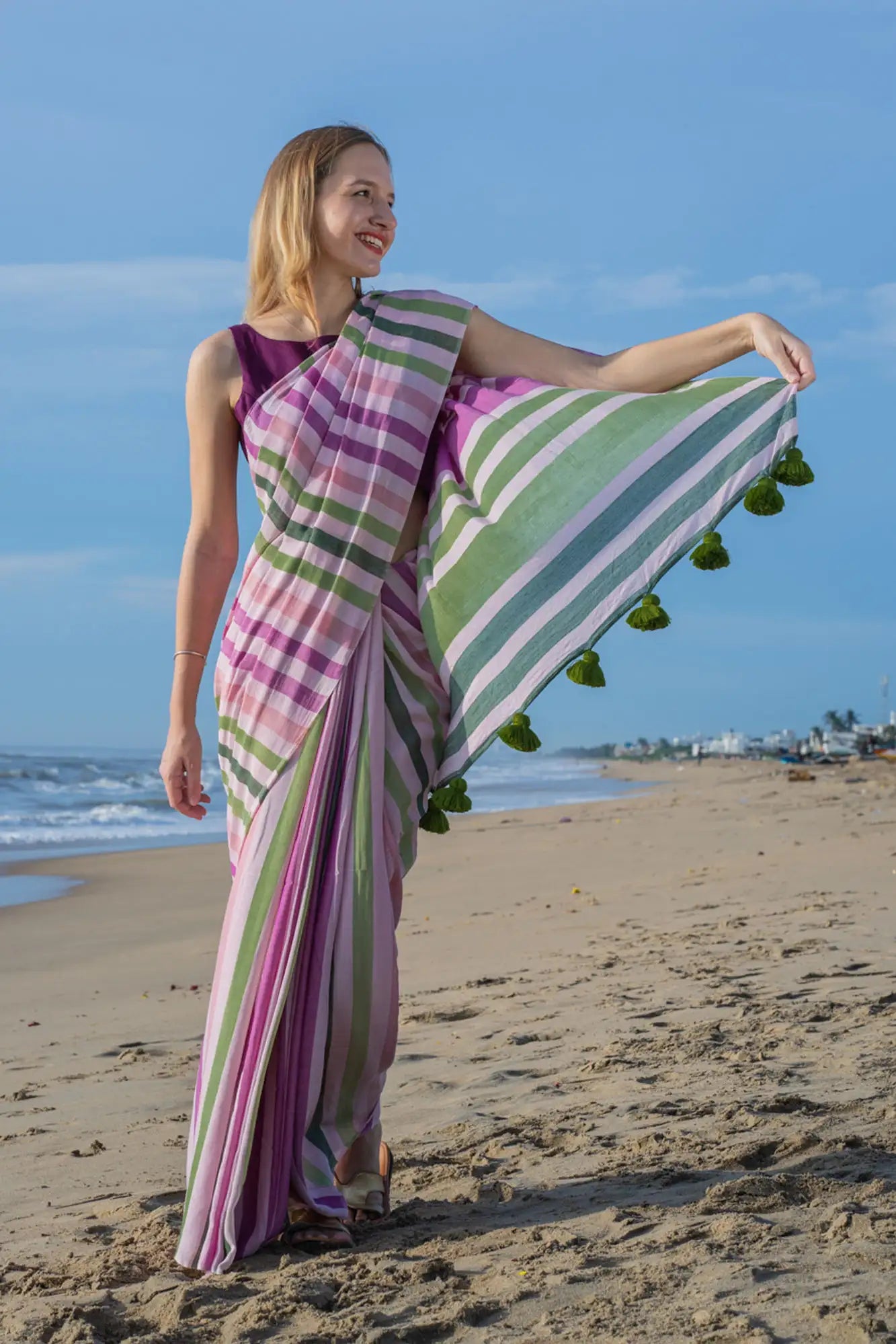 Blooming Enchantment Stripe Saree