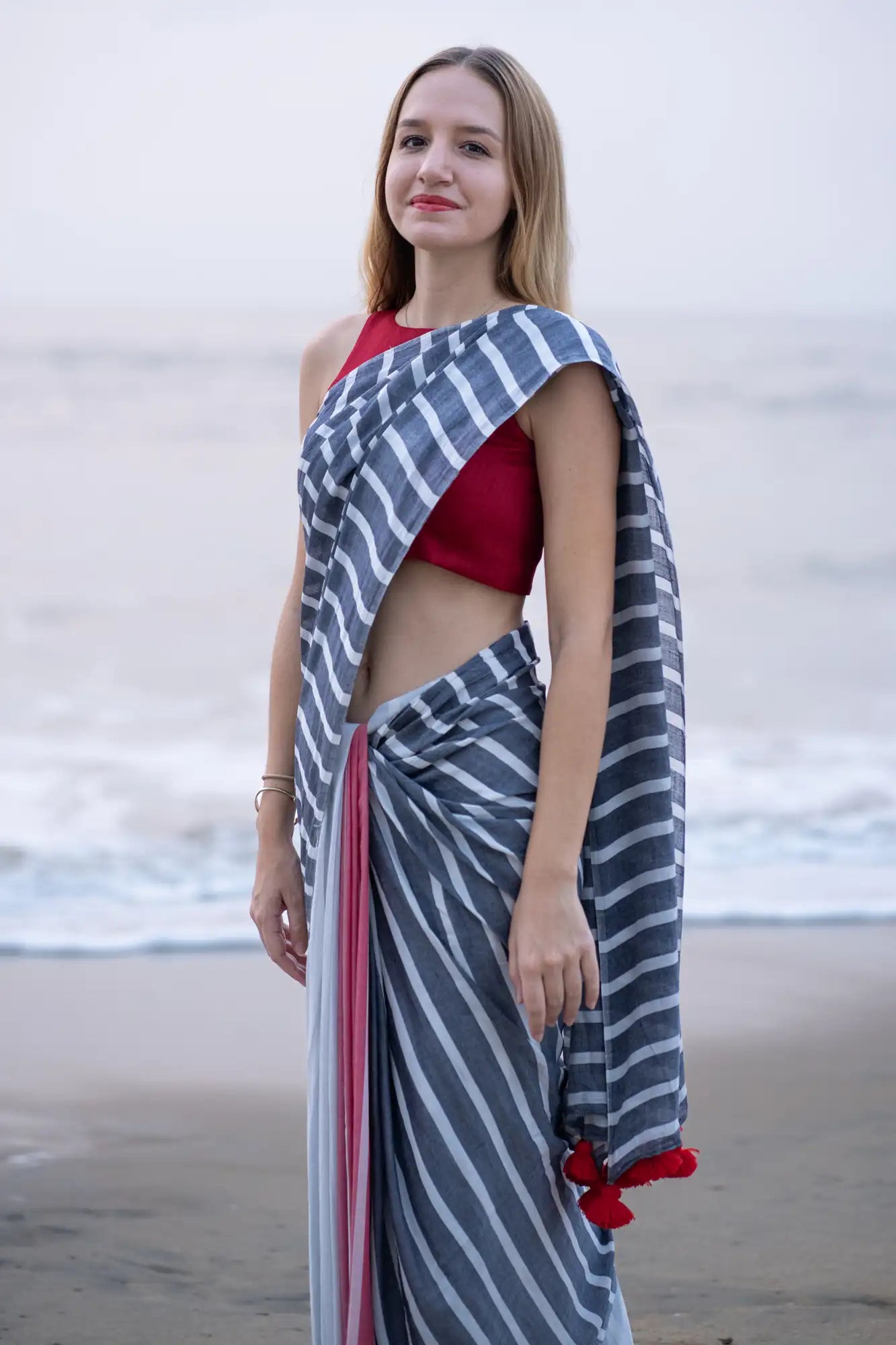 Silver Serenade Stripe Saree