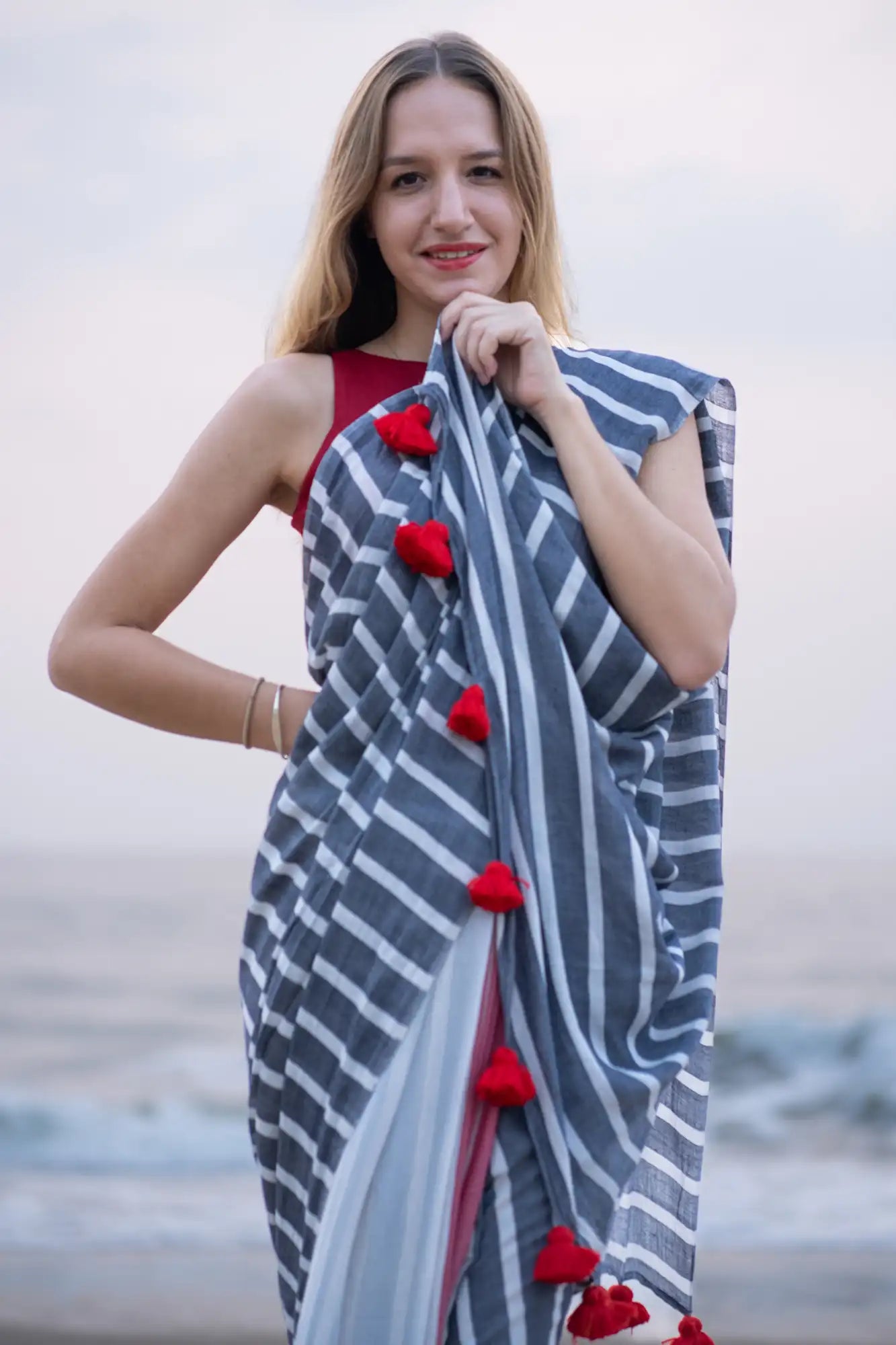 Silver Serenade Stripe Saree
