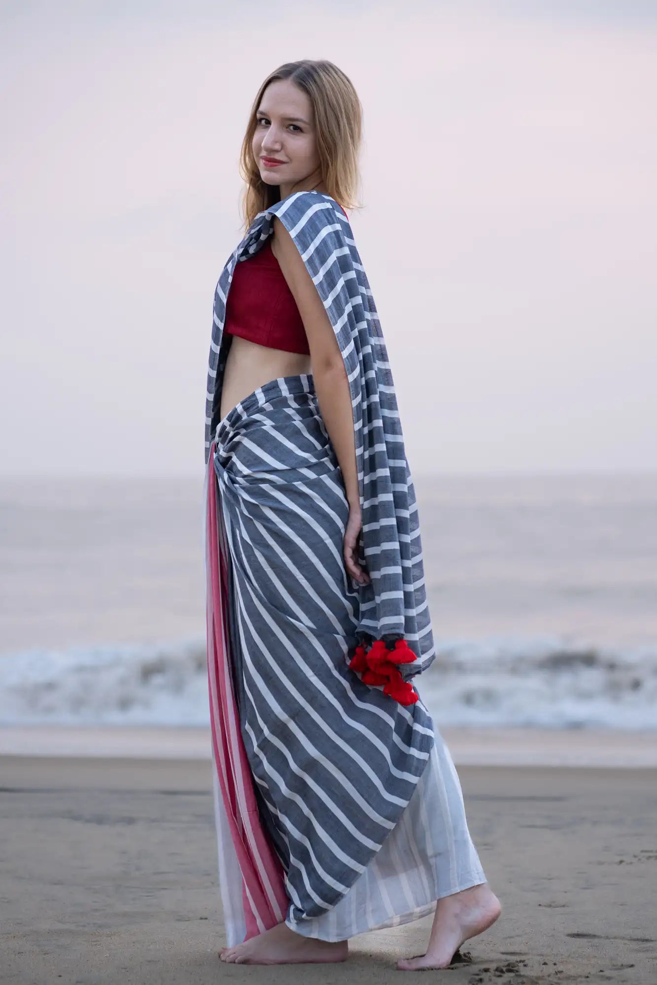 Silver Serenade Stripe Saree