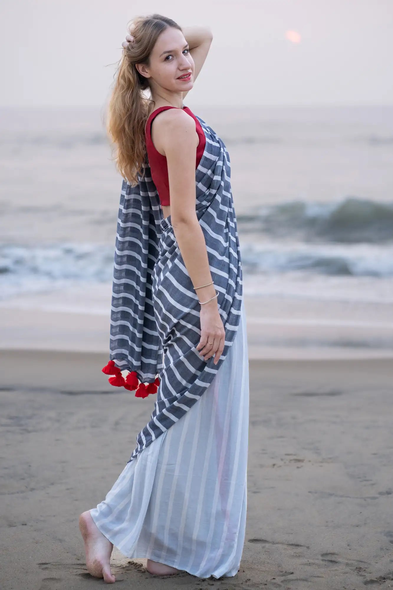 Silver Serenade Stripe Saree