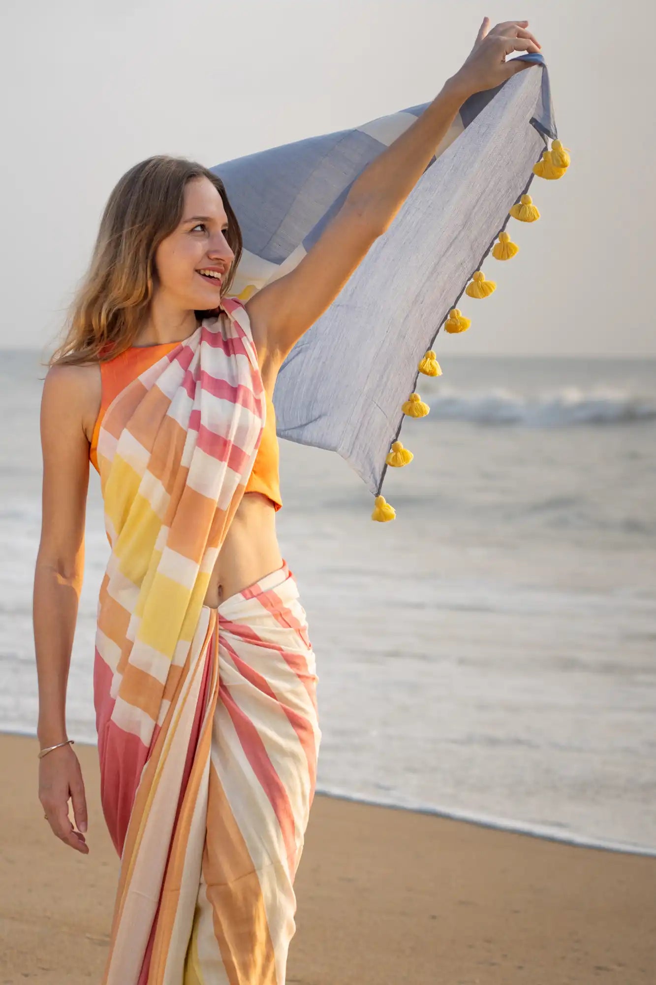 Blush Blossom Stripe Saree