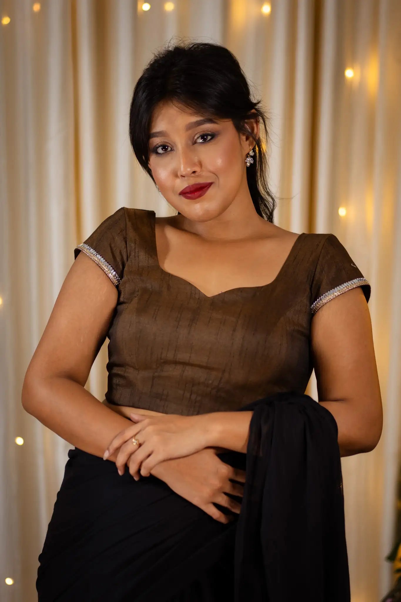 Brown-Cap-Sleeve-Readymade-Blouse-I-Love-Sarees
