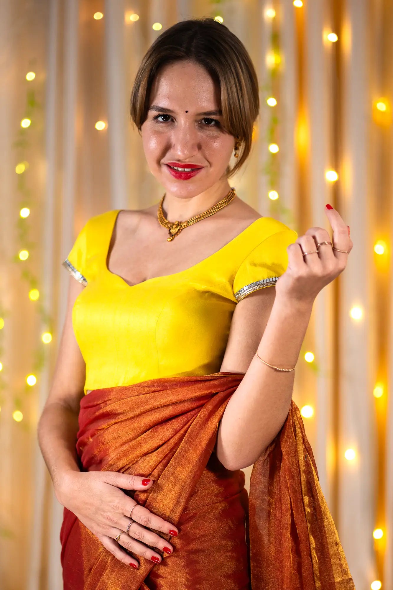 Butter Yellow Cap Sleeve Readymade Blouse