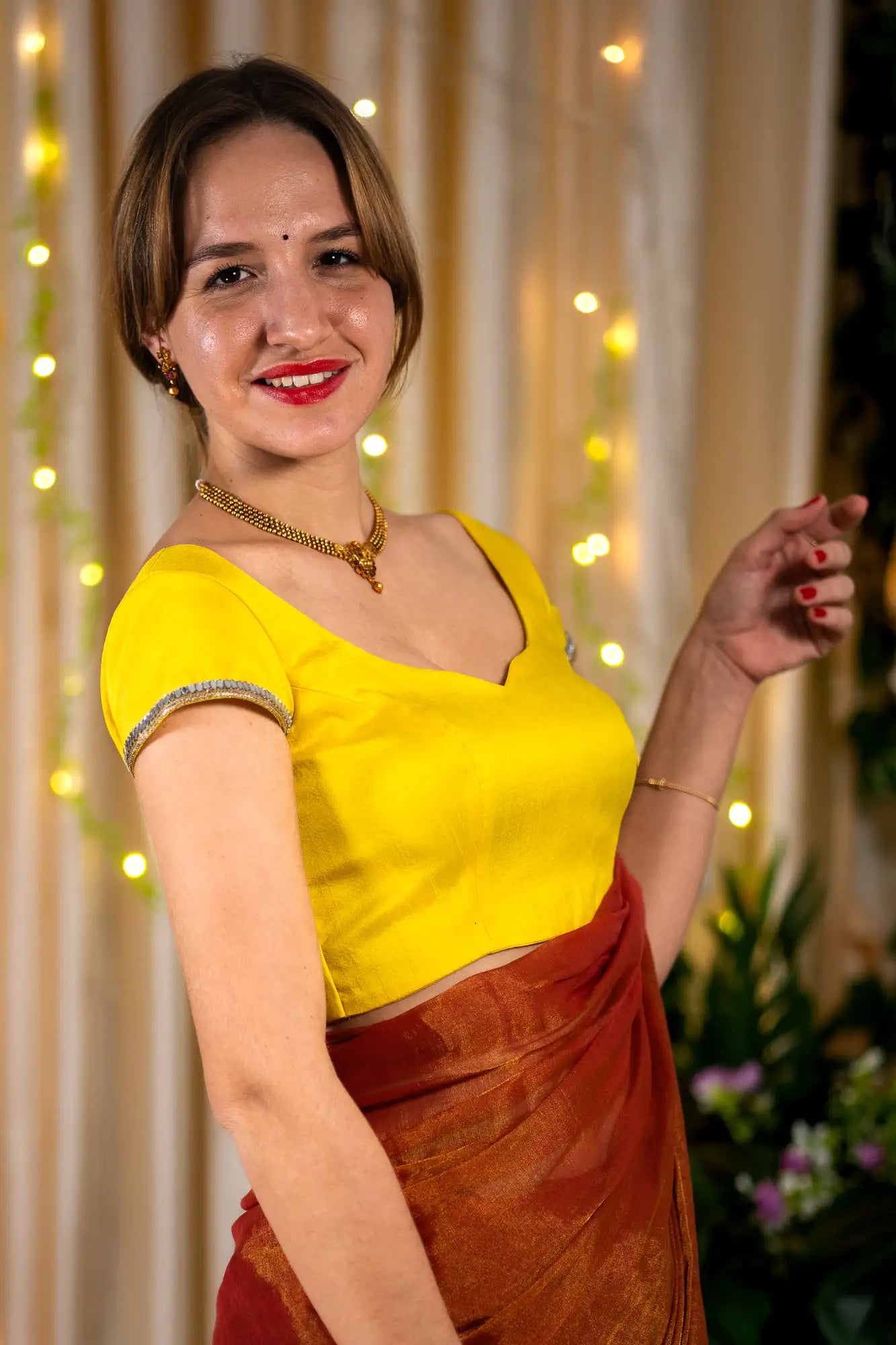 Butter Yellow Cap Sleeve Readymade Blouse