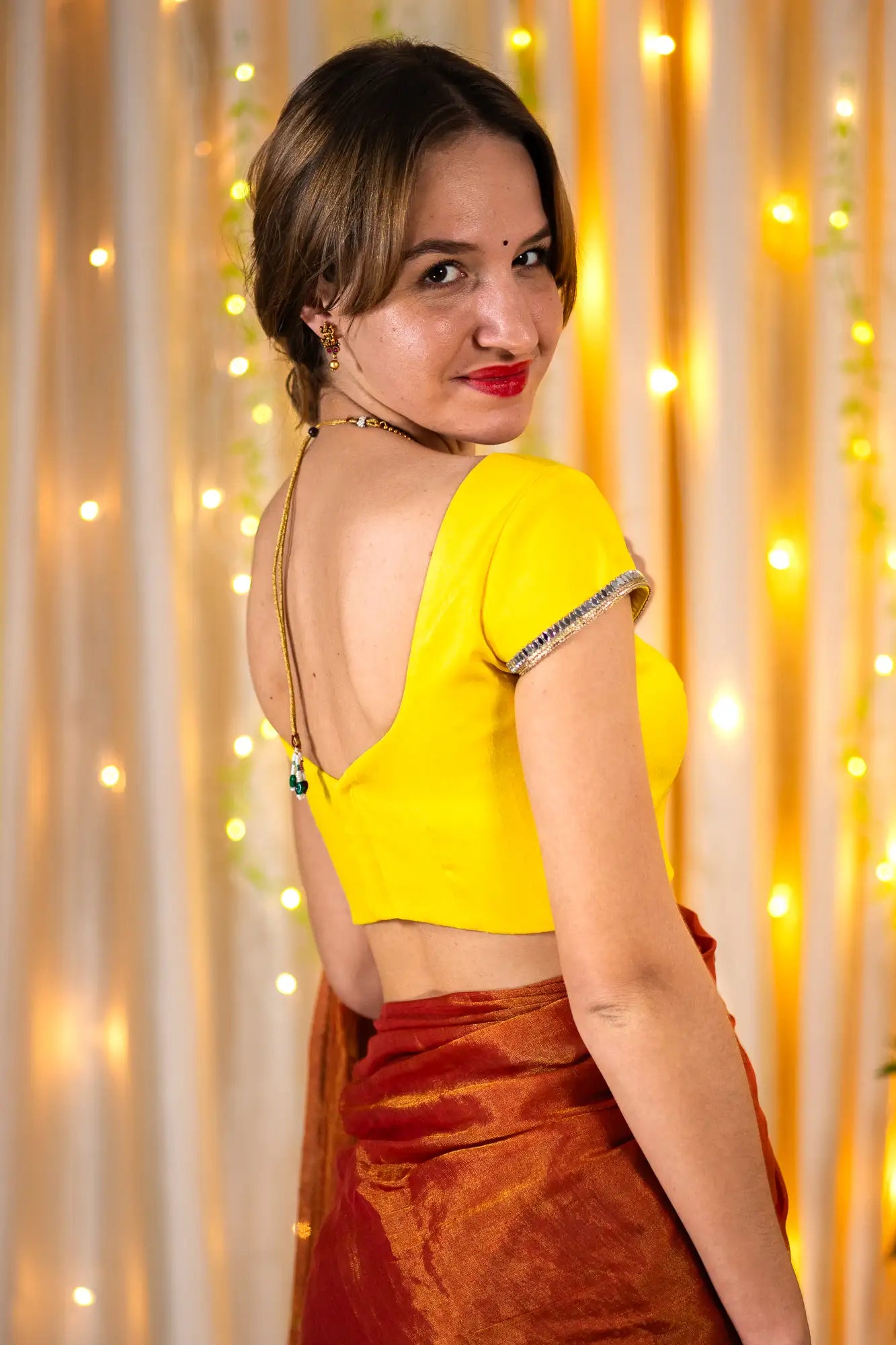 Butter Yellow Cap Sleeve Readymade Blouse