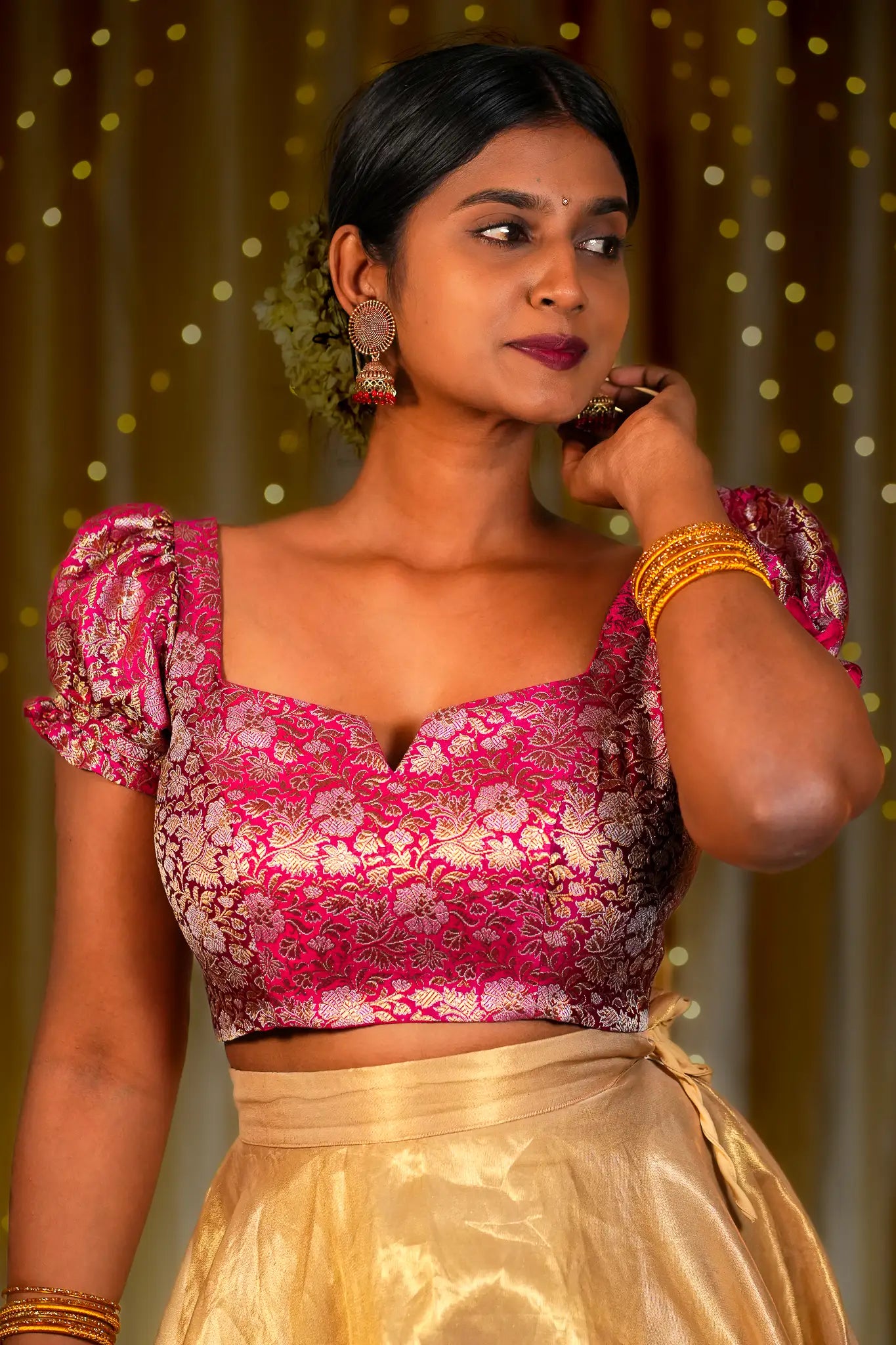 Pure Zephyr Banarasi Puff Sleeve Blouse