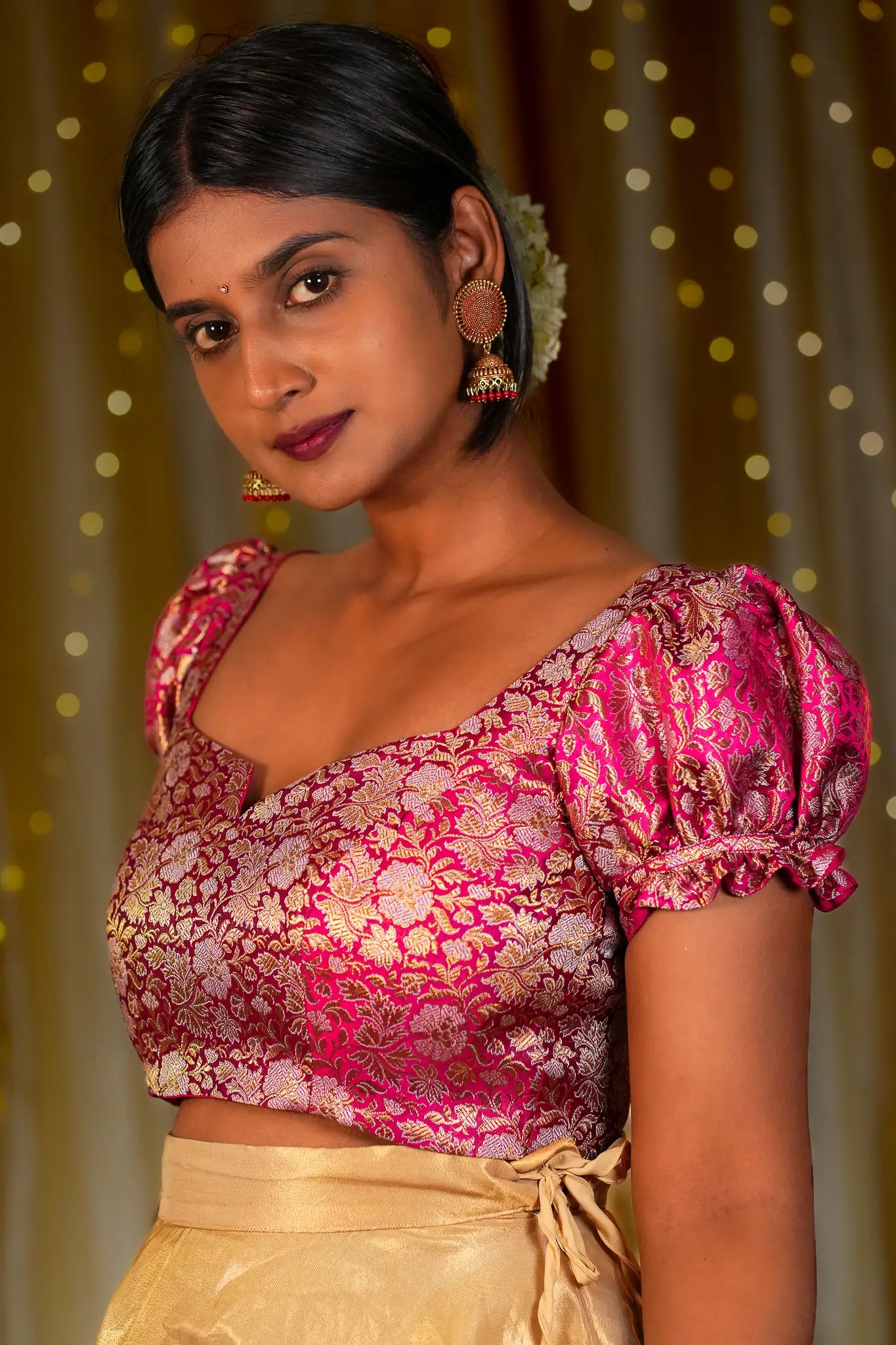 Pure Zephyr Banarasi Puff Sleeve Blouse