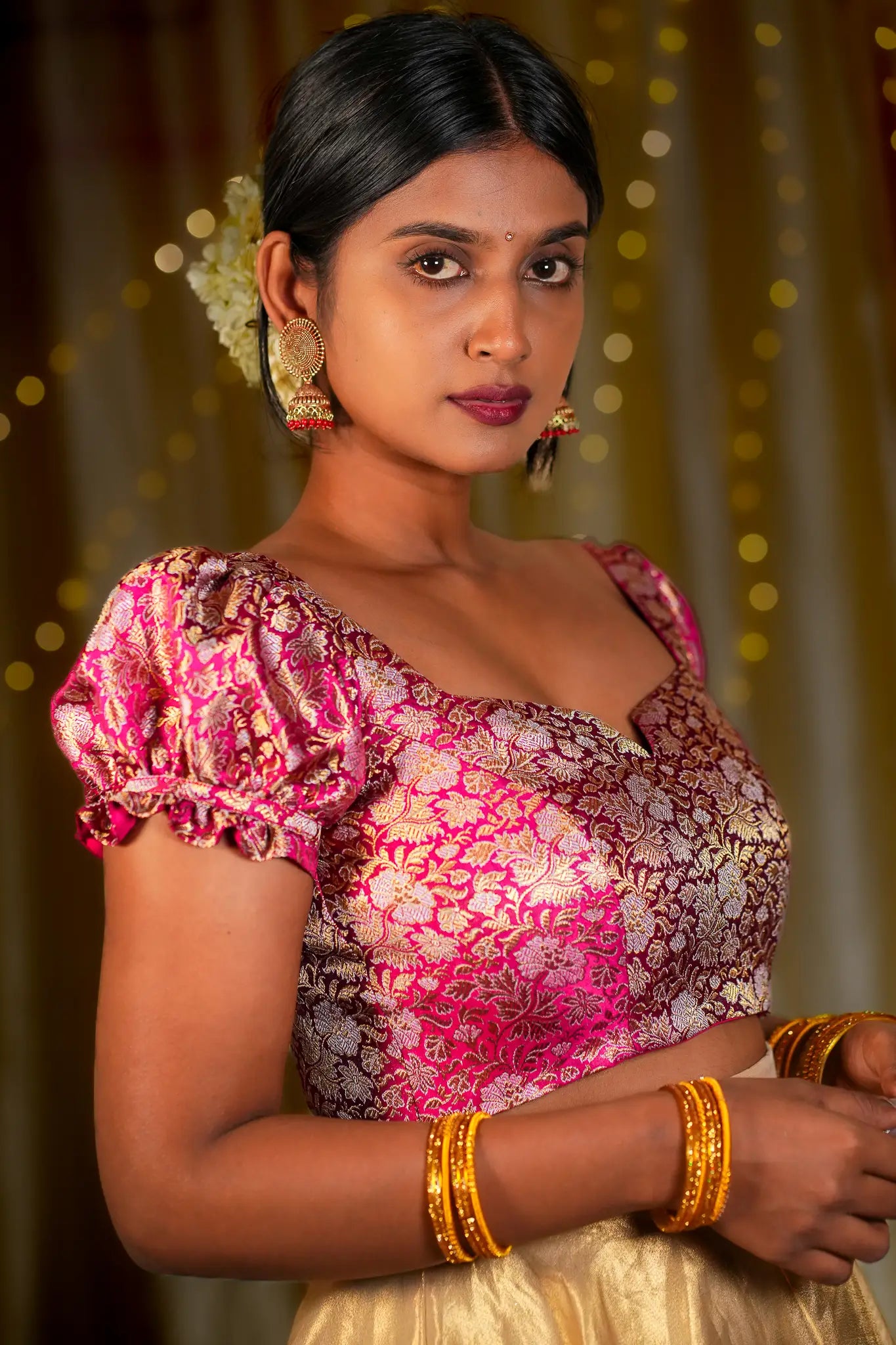 Pure Zephyr Banarasi Puff Sleeve Blouse