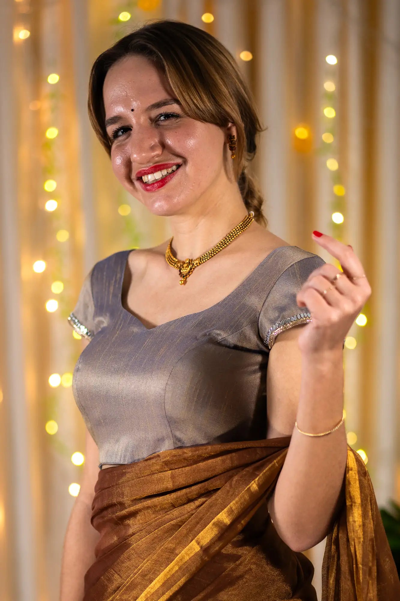 Cloudy Silver Cap Sleeve Readymade Blouse