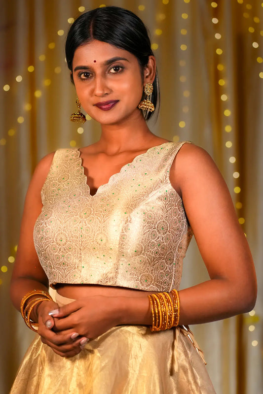 Warm Vanilla V-neck Banarasi Blouse