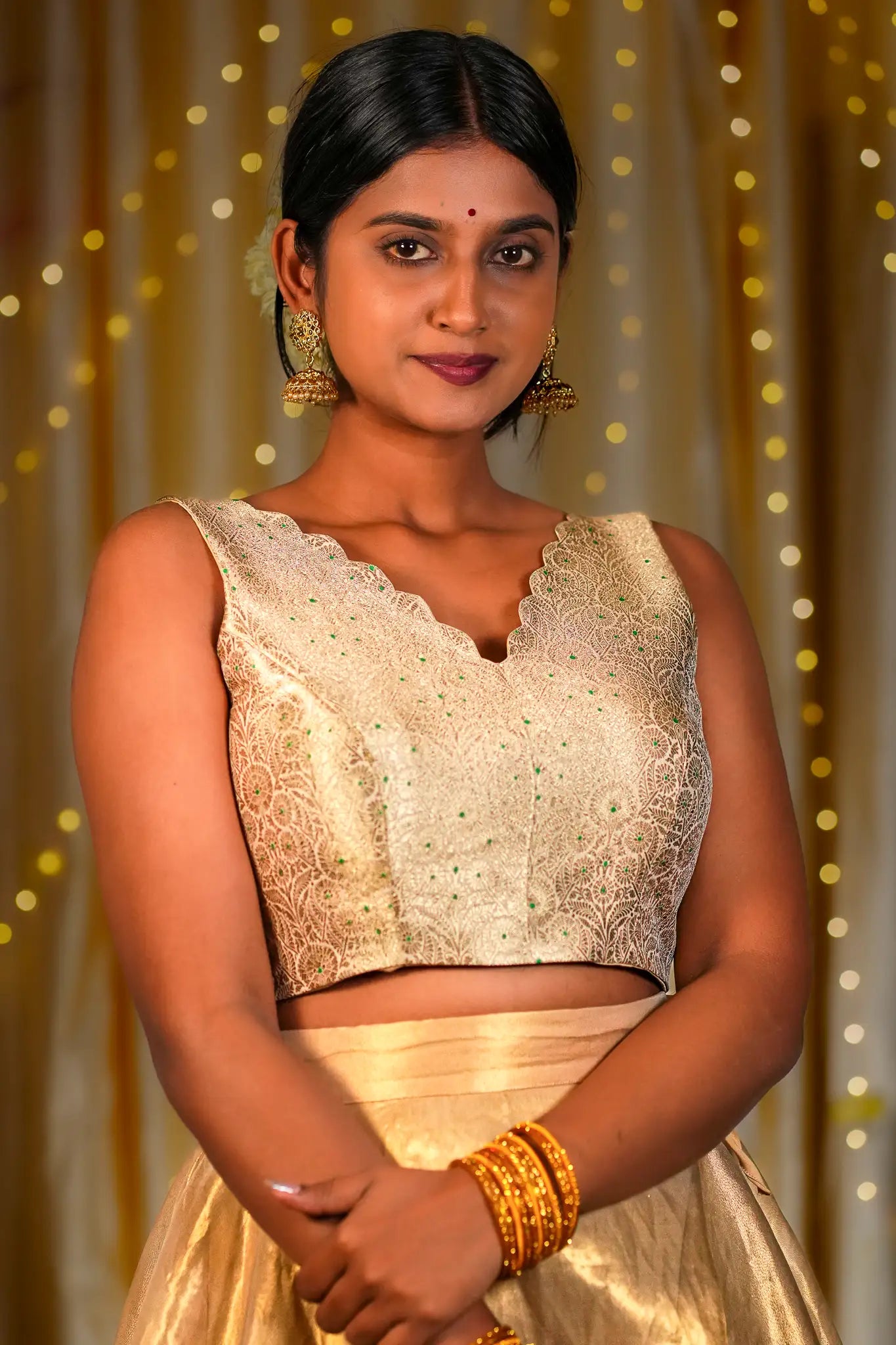 Warm Vanilla V-neck Banarasi Blouse