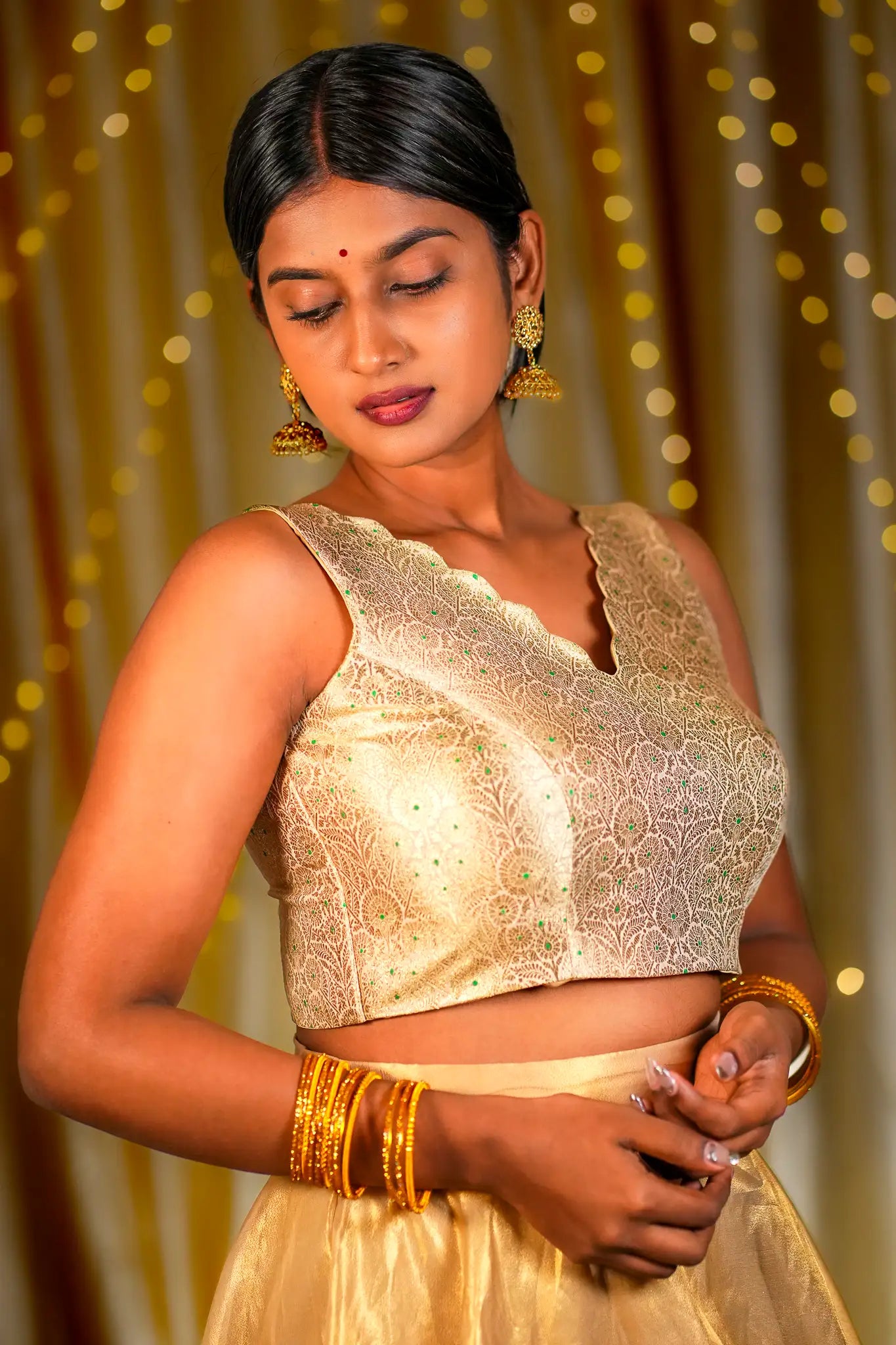 Warm Vanilla V-neck Banarasi Blouse
