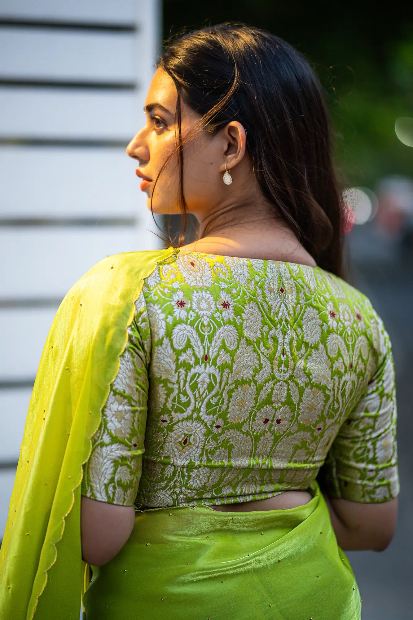 Cyber-Lime-V-Neck-Banarasi-Blouse-With-Sleeve-Readymade-Blouse-I-Love-Sarees