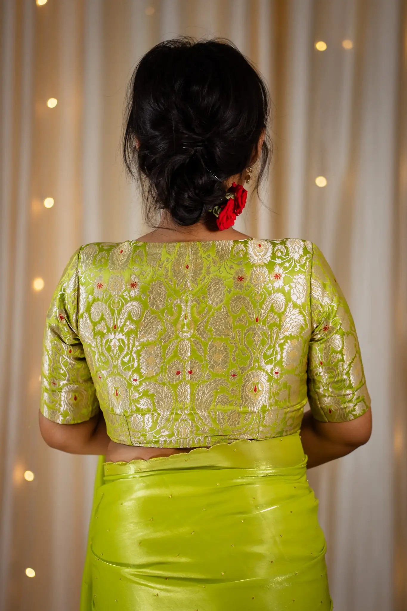 Cyber-Lime-V-Neck-Banarasi-Blouse-With-Sleeve-Readymade-Blouse-I-Love-Sarees