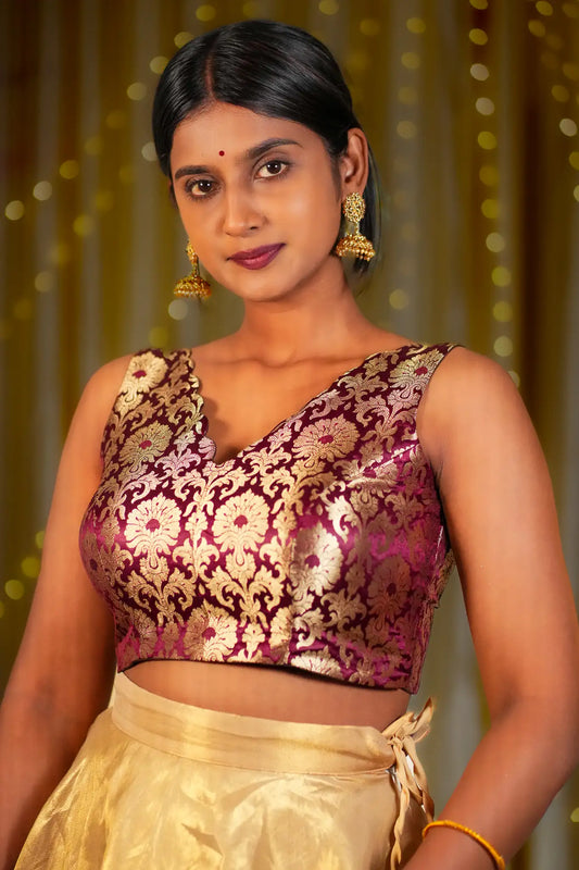 Fiddle Rose V-neck Banarasi Blouse