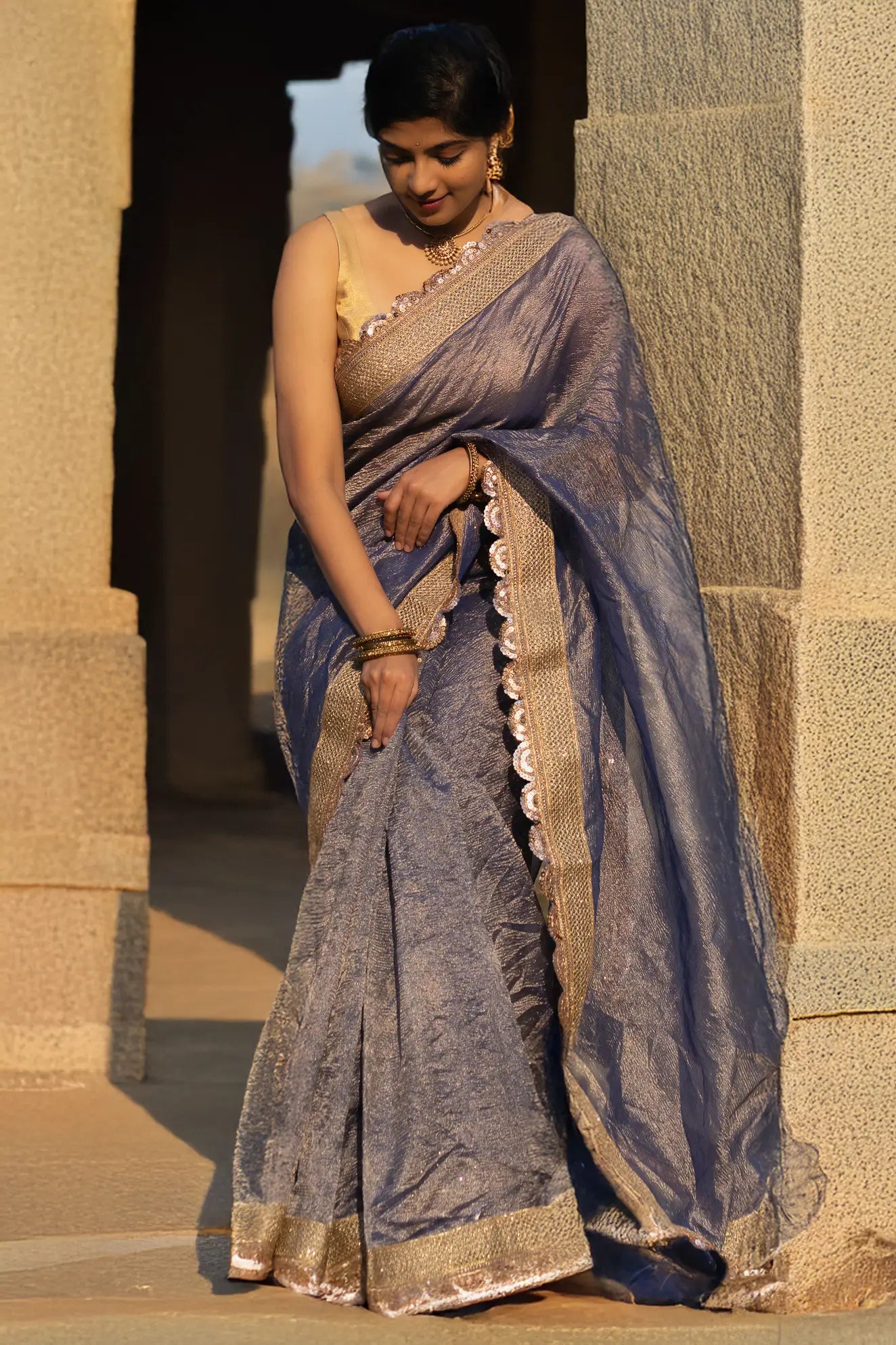 Scarlet Women Crushed Tissue Banarasi Saree