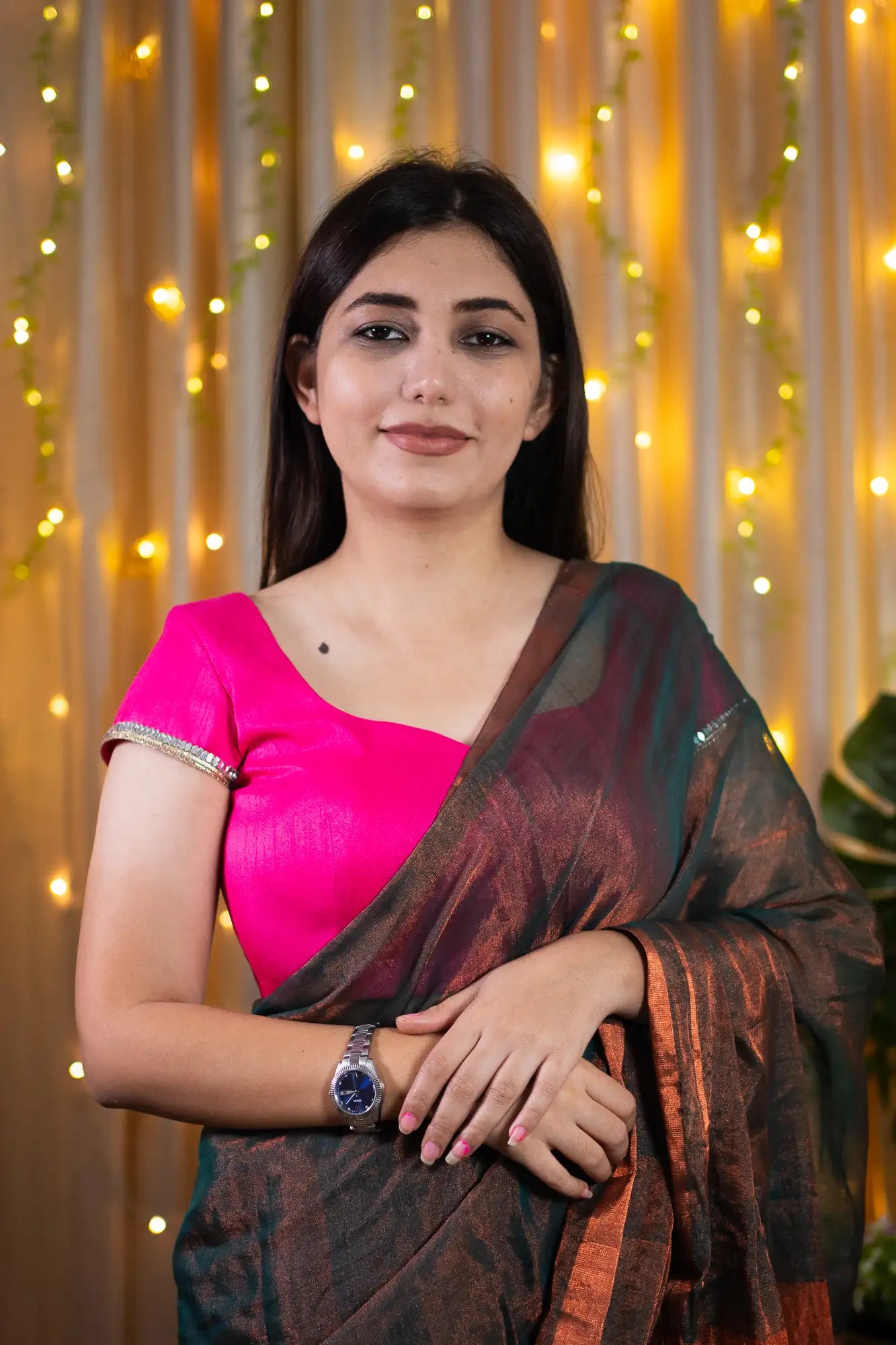 Fuchsia Pink Cap Sleeve Readymade Blouse
