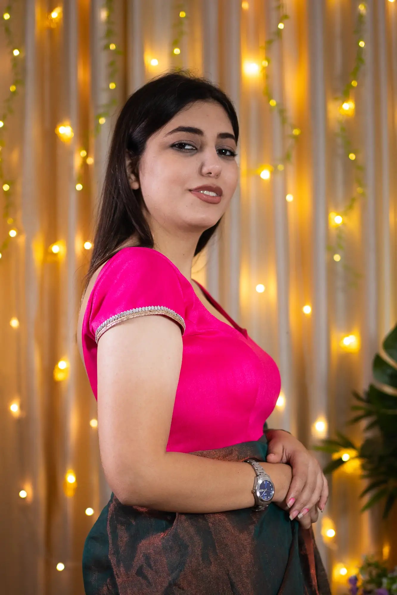 Fuchsia Pink Cap Sleeve Readymade Blouse