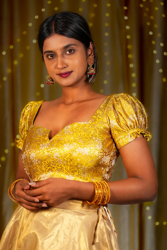 Amber Honey Banarasi Puff Sleeve Blouse
