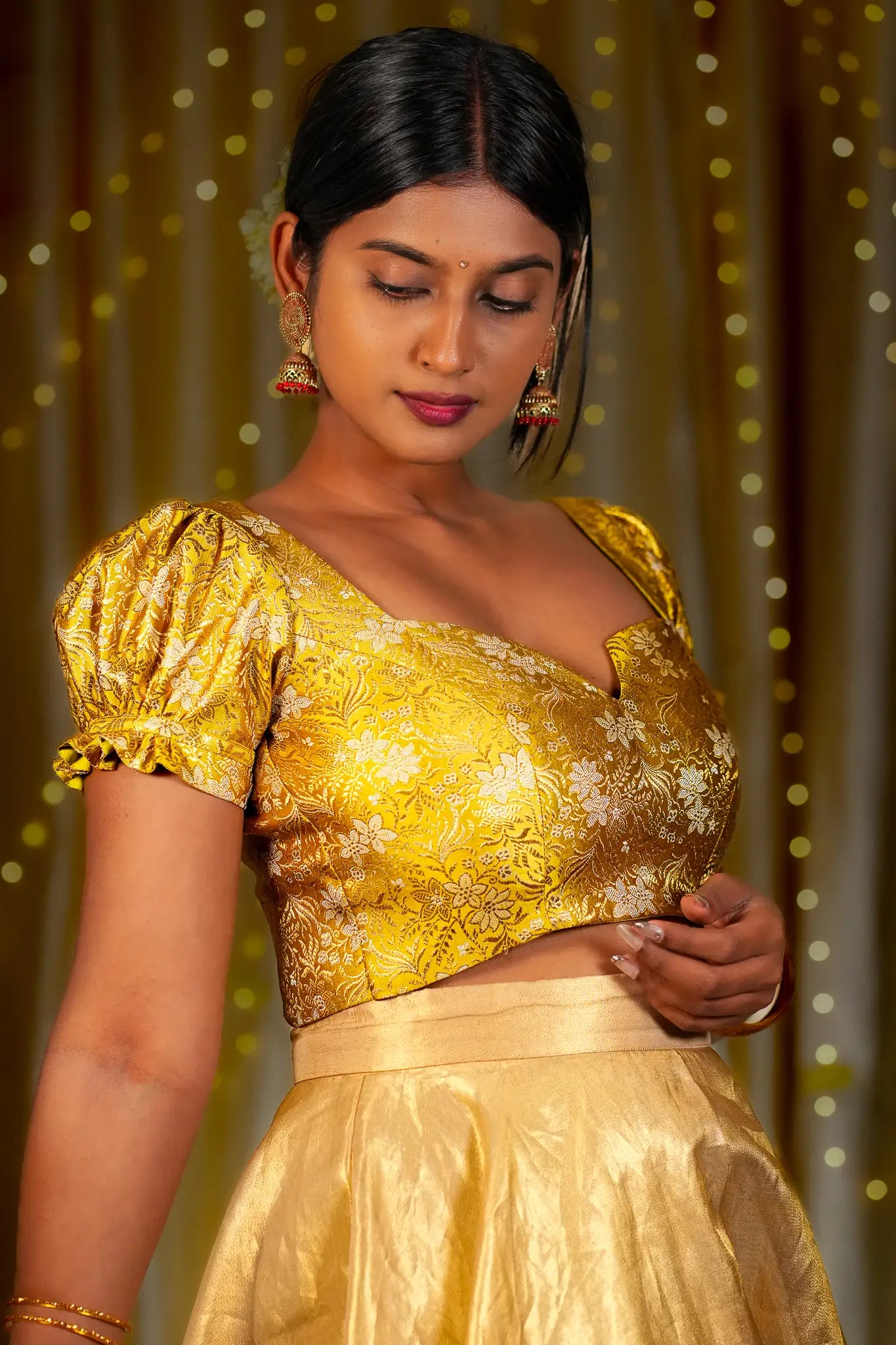 Amber Honey Banarasi Puff Sleeve Blouse