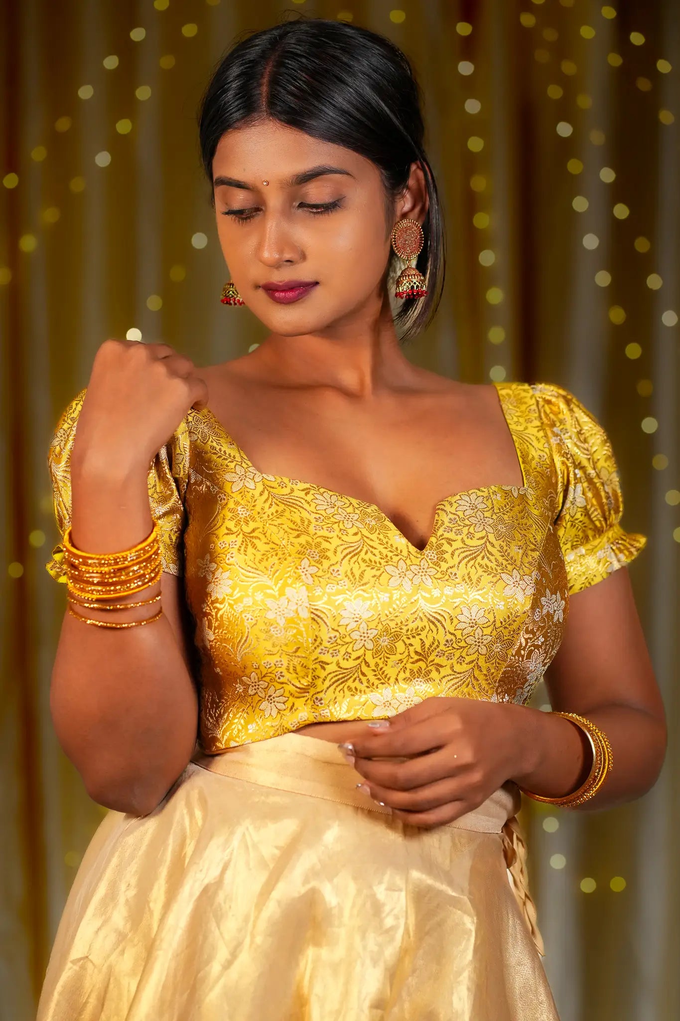 Amber Honey Banarasi Puff Sleeve Blouse