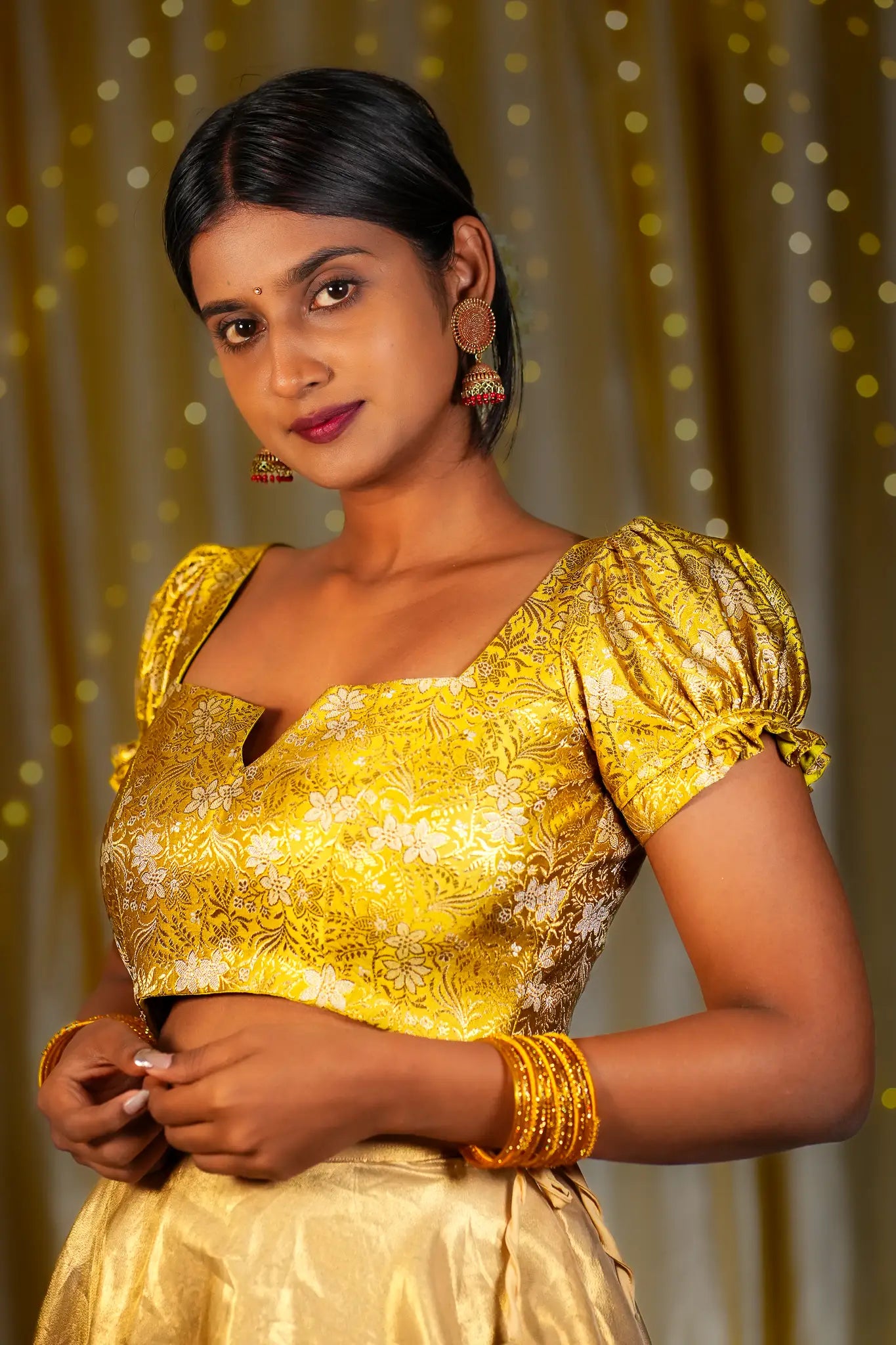 Amber Honey Banarasi Puff Sleeve Blouse