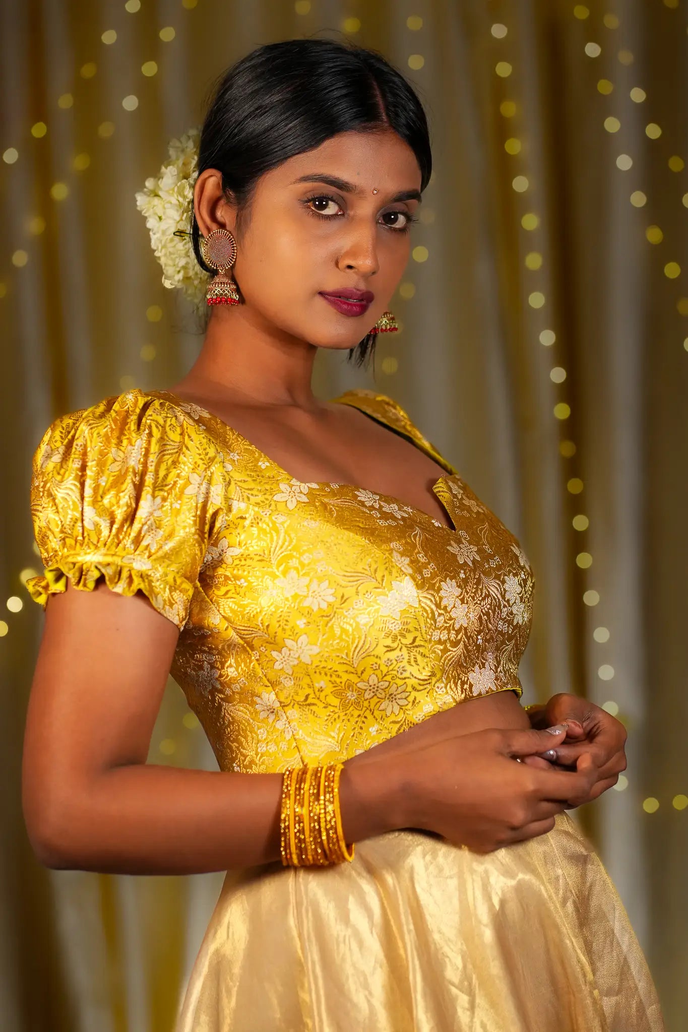 Amber Honey Banarasi Puff Sleeve Blouse
