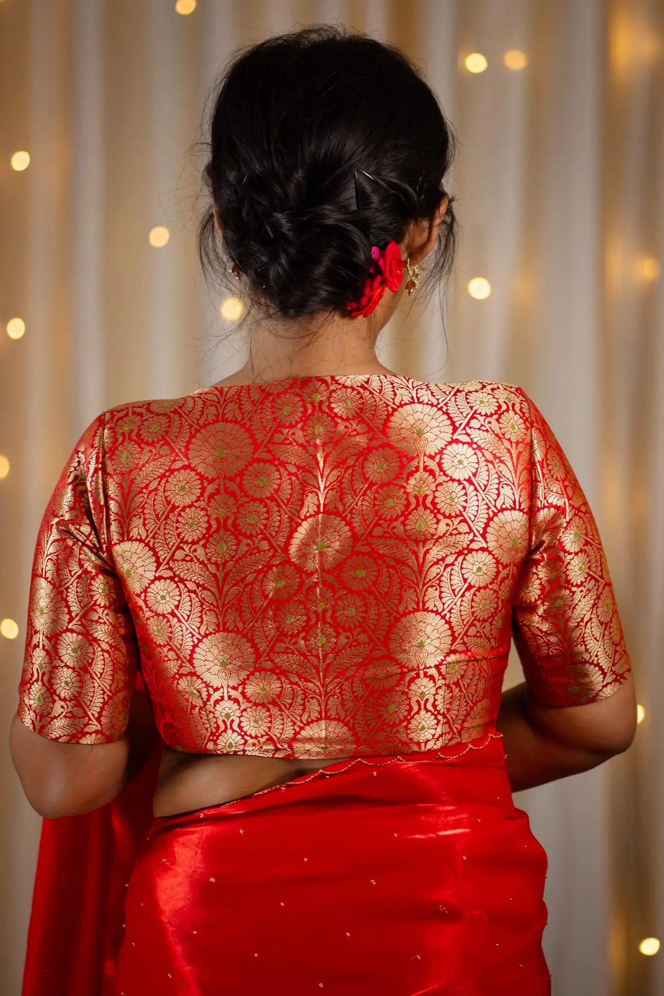 Golden-Red-V-Neck-Banarasi-Blouse-With-Sleeve-Readymade-Blouse-I-Love-Sarees