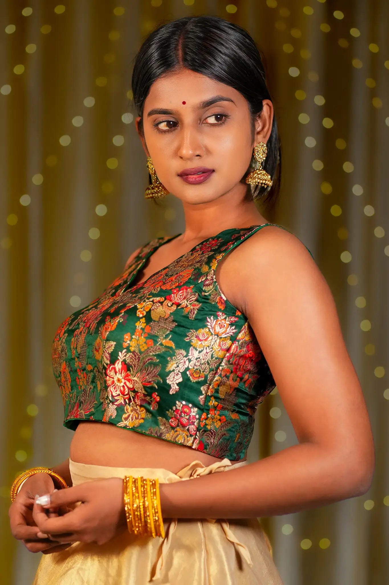 Emerald Tassels V-neck Banarasi Blouse
