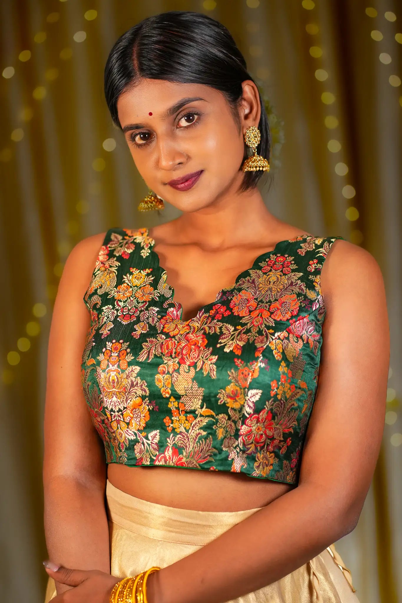 Emerald Tassels V-neck Banarasi Blouse