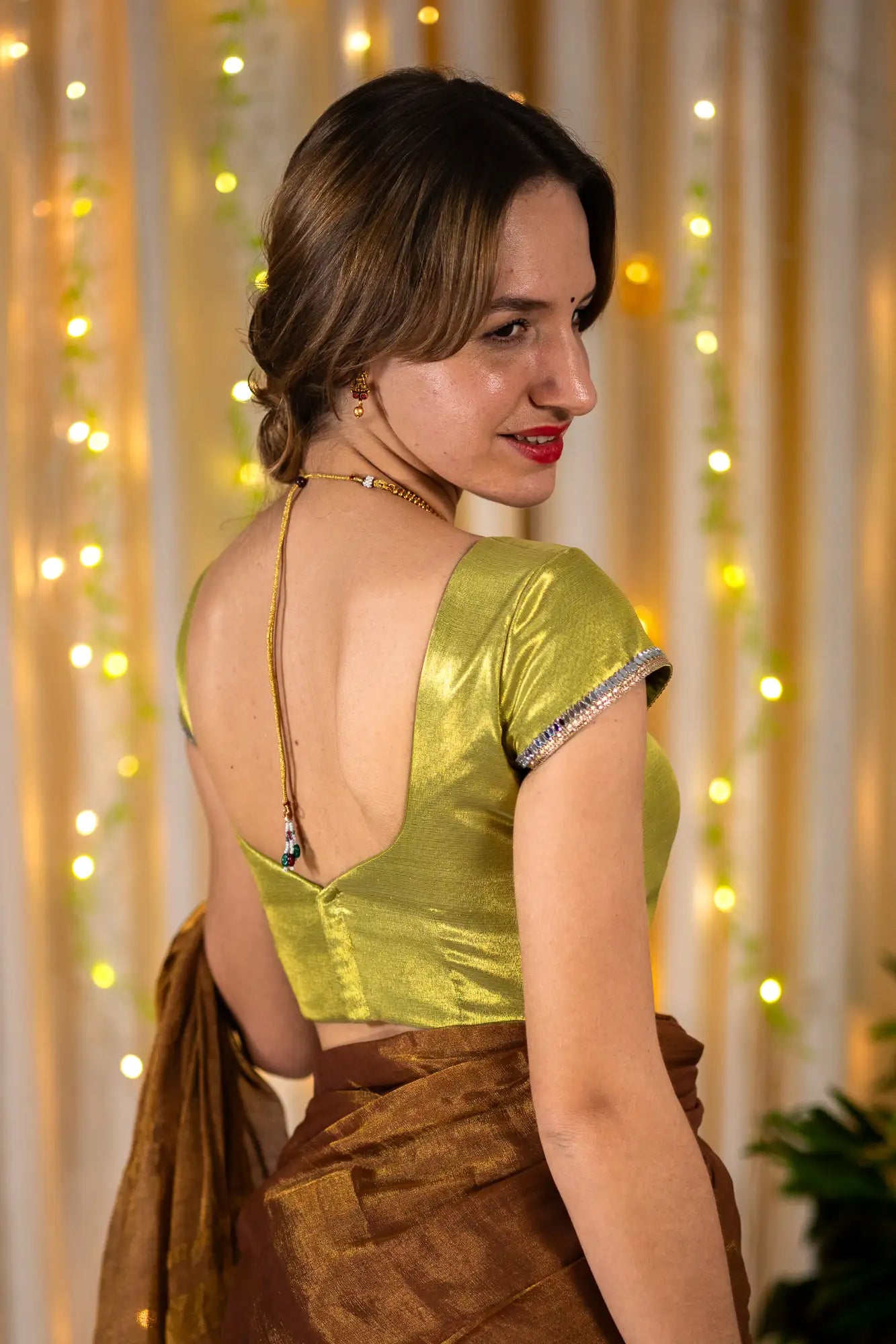 Greenish Gold Cap Sleeve Readymade Blouse