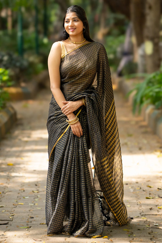 Modern Elegance Cotton Checks Saree