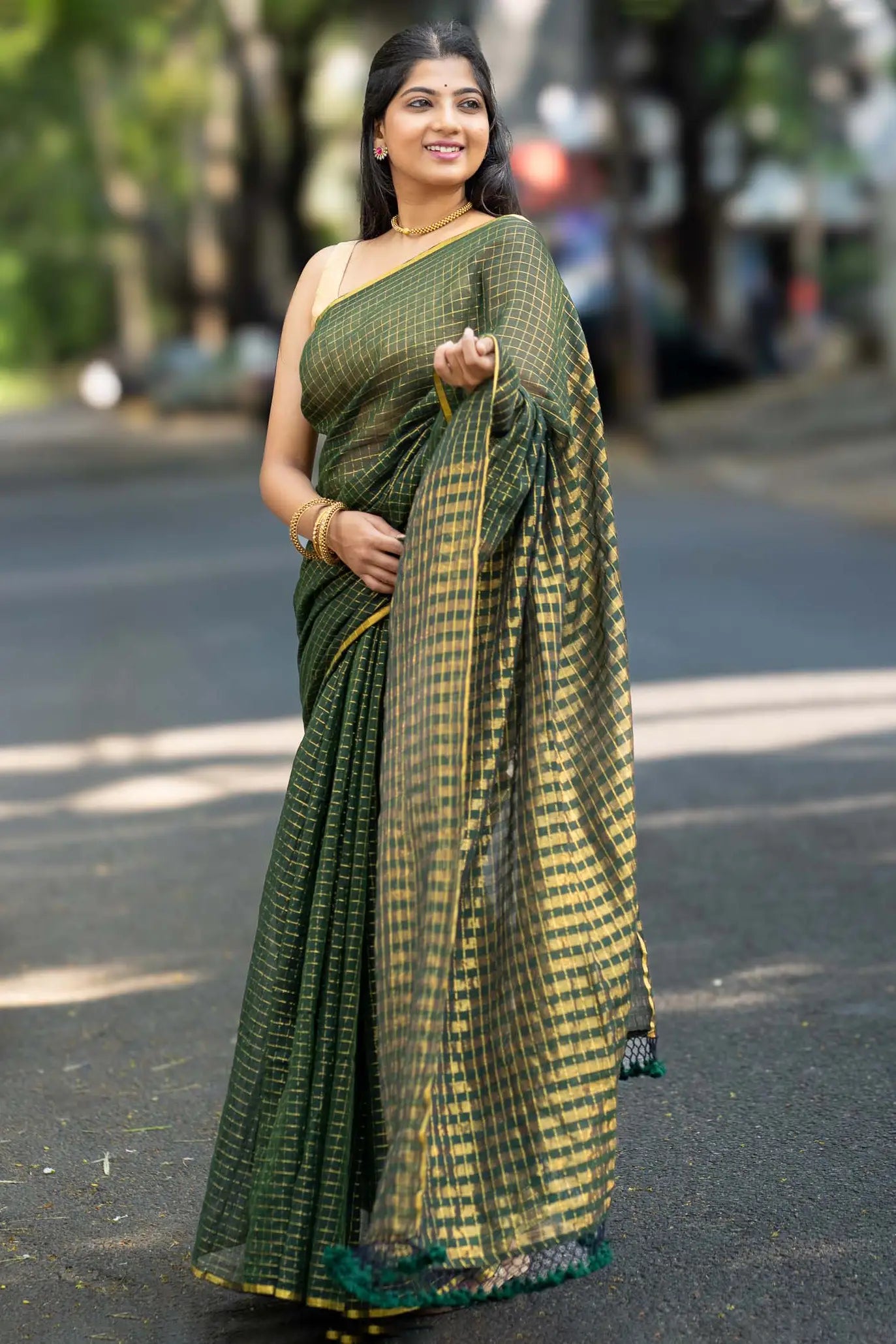 Meadow Walk Checks Cotton Saree