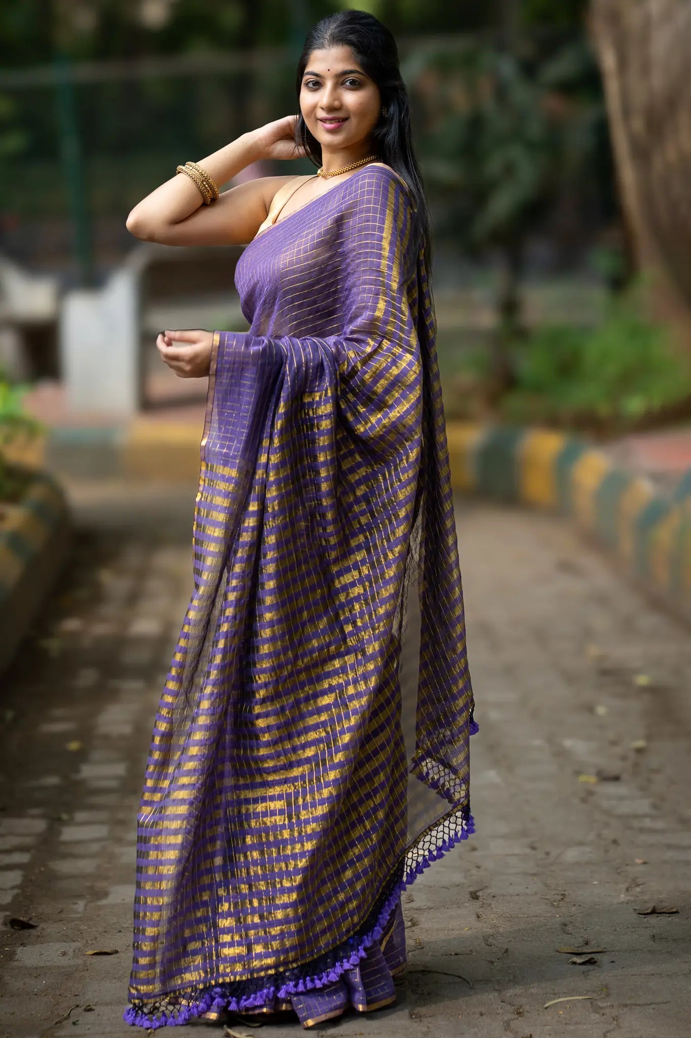 Dark Wizard Checks Cotton Saree