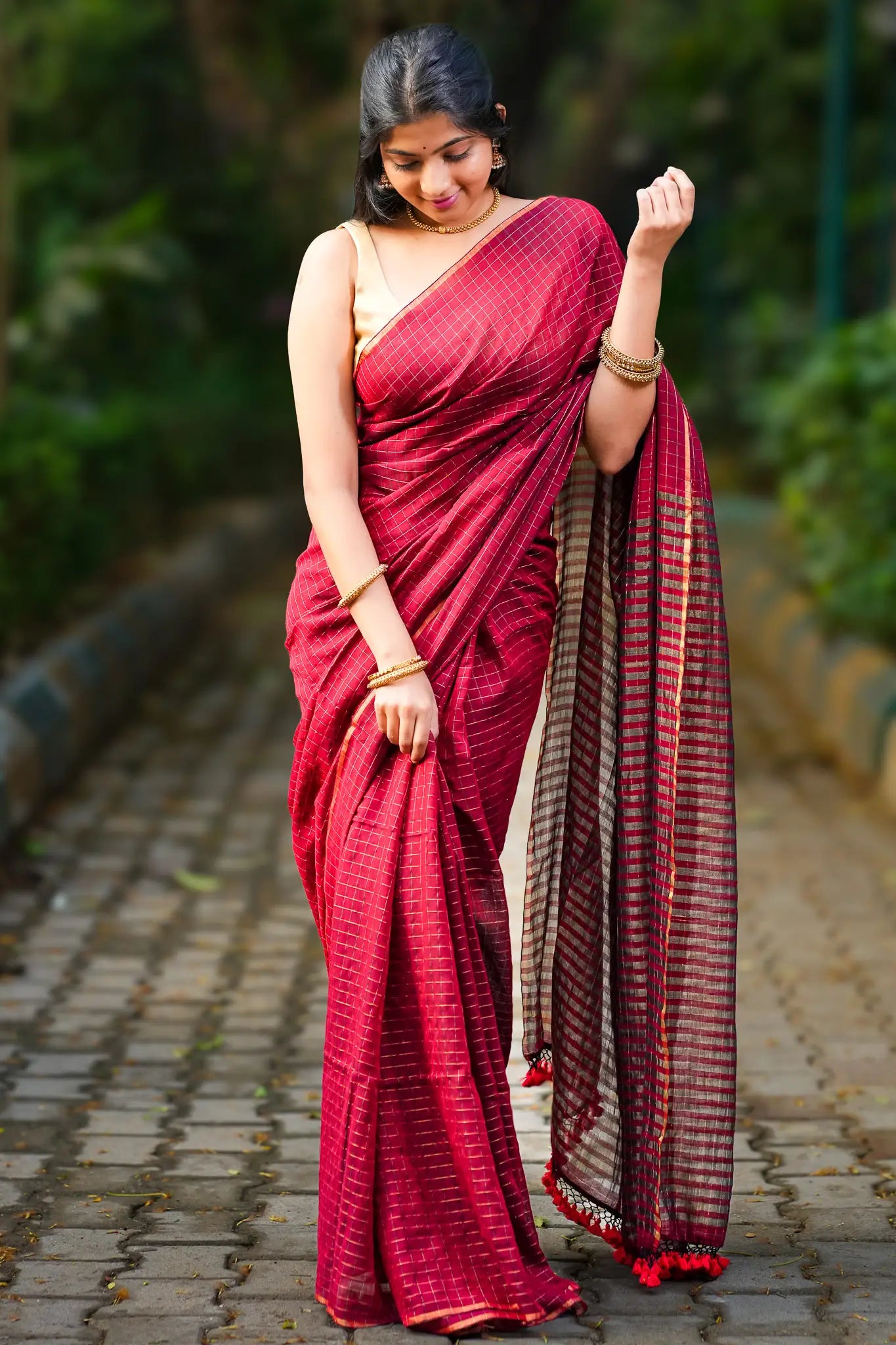 Little Enchant Cotton Checks Saree