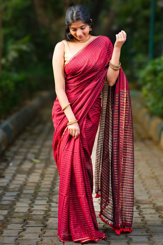 Little Enchant Cotton Checks Saree
