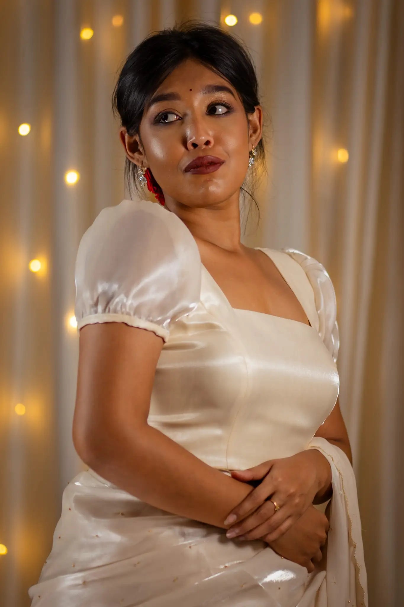 Ivory-Square-Neck-Organza-Puff-Sleeve-Blouse-I-Love-Sarees