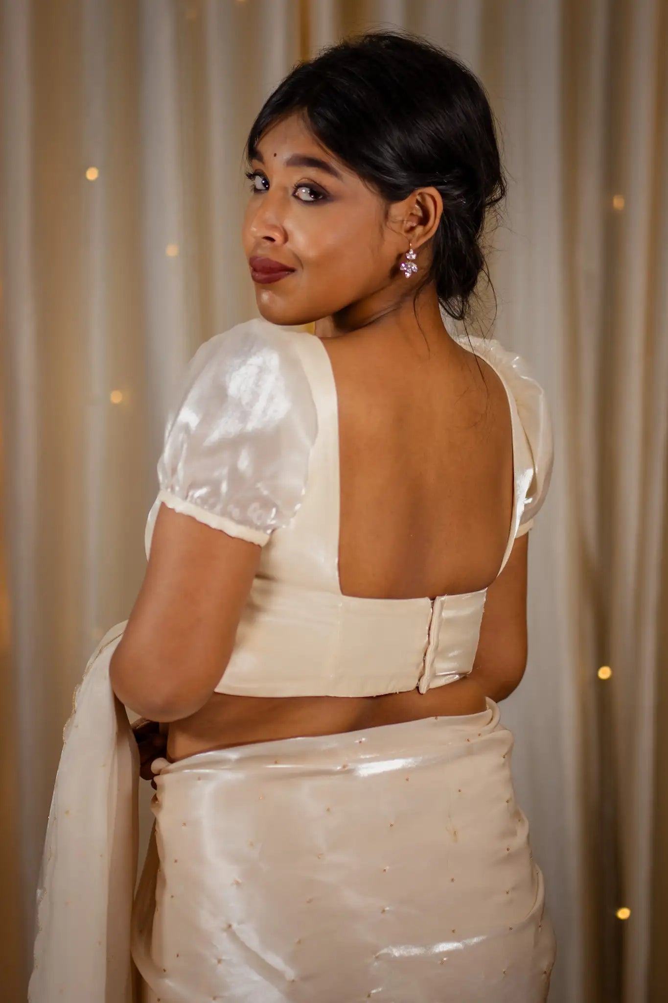 Ivory-Square-Neck-Organza-Puff-Sleeve-Blouse-I-Love-Sarees