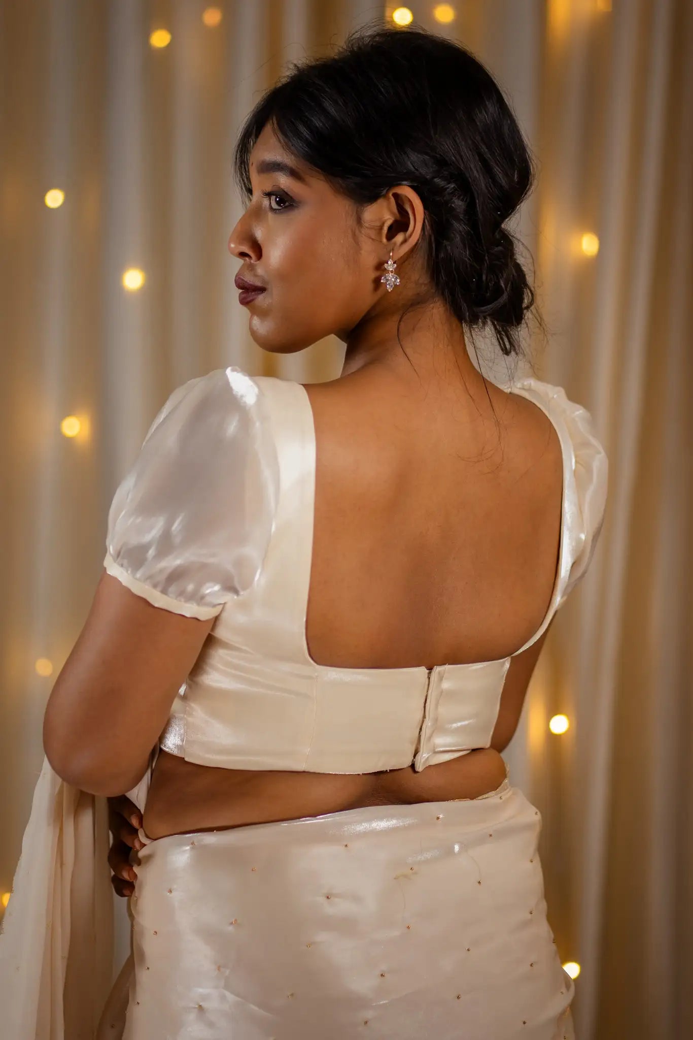 Ivory-Square-Neck-Organza-Puff-Sleeve-Blouse-I-Love-Sarees
