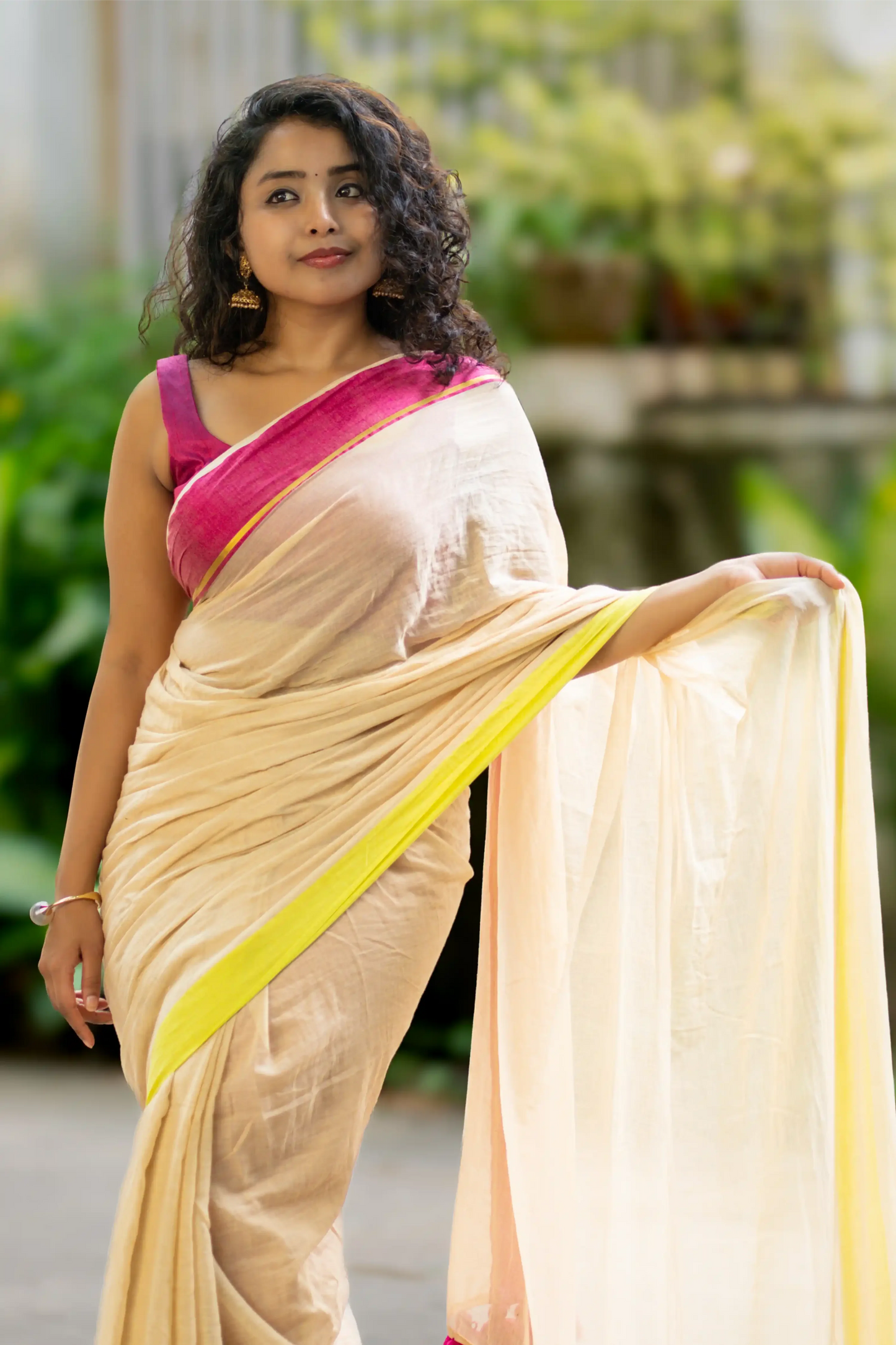Ivory Radiance Cotton Saree with Borders