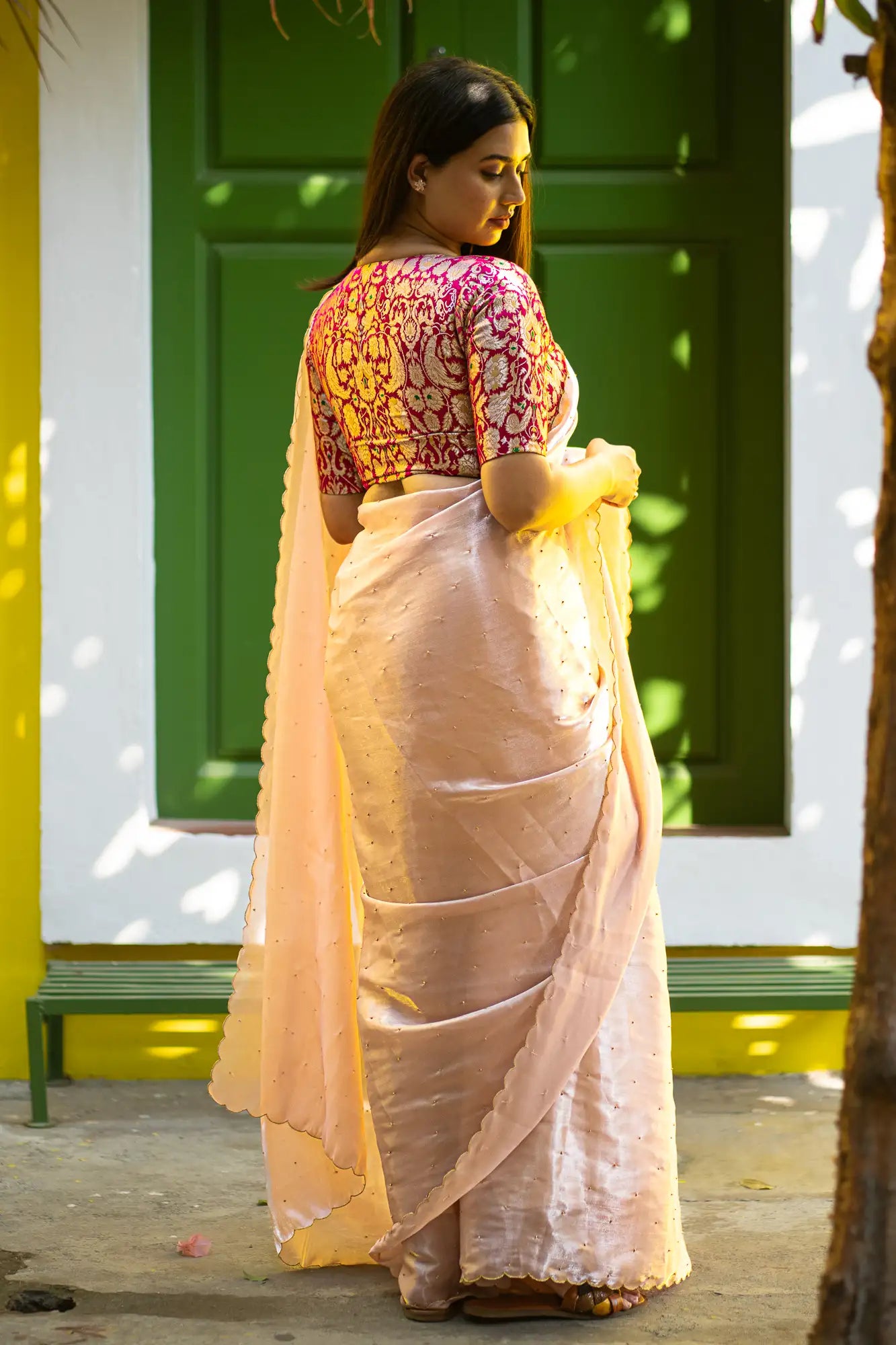 Blush-Beige-Glazy-Organza-Saree-I-Love-Sarees
